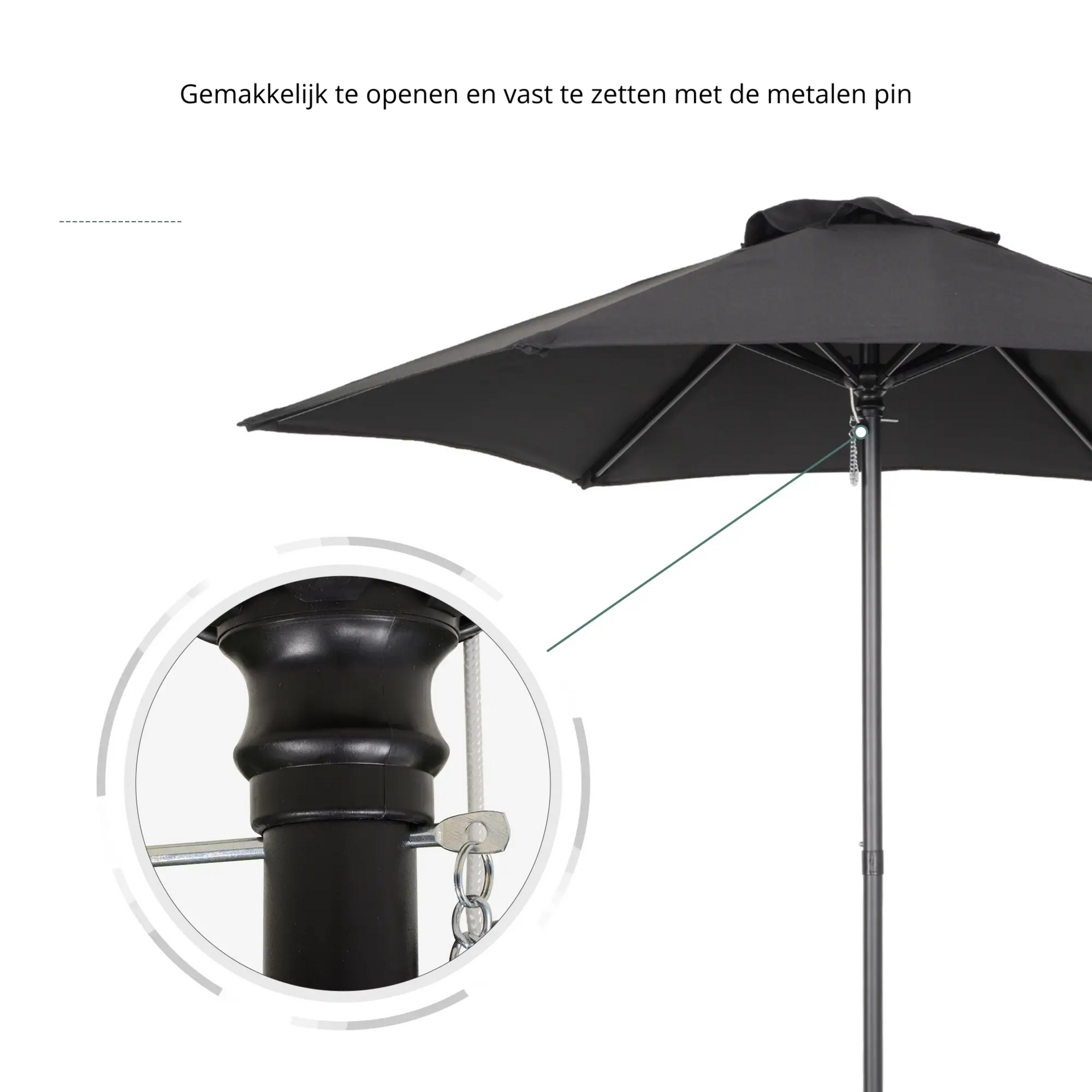 Zwarte parasol Ø196 cm – lichtgewicht met push-up mechanisme en ventilatie
