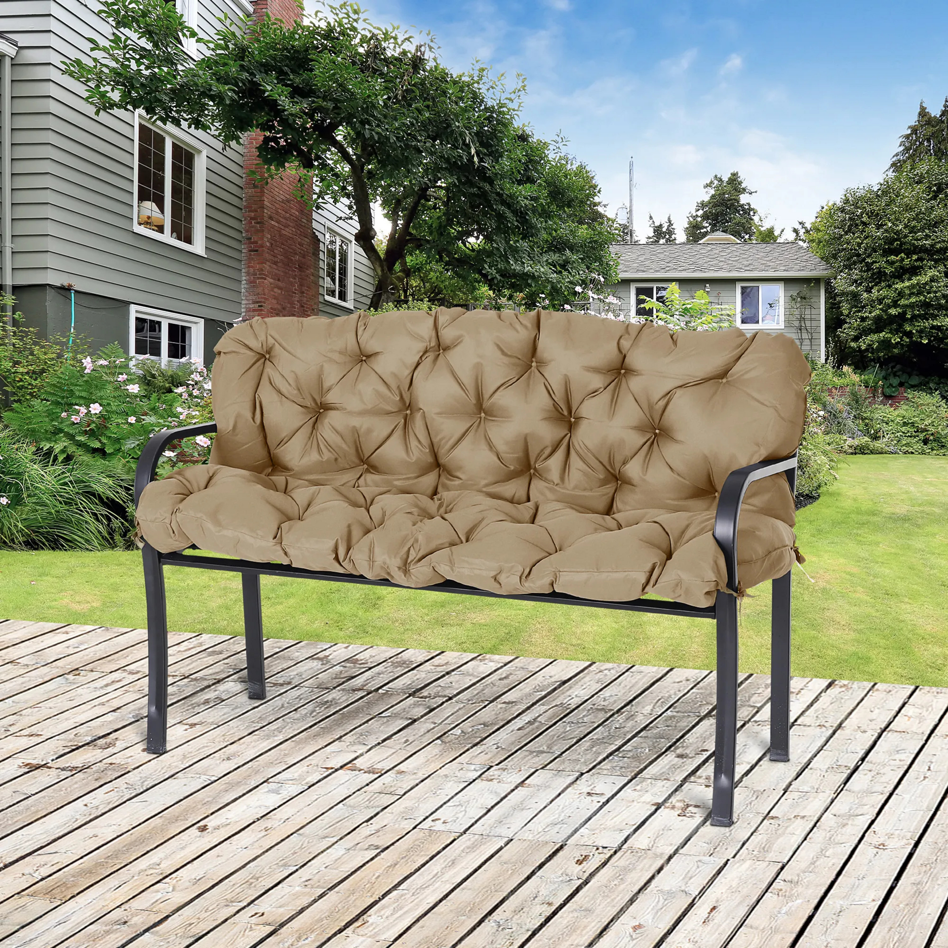 Kaki 3-zits tuinkussen 150x98x8 cm – stijlvol en comfortabel voor tuinbanken