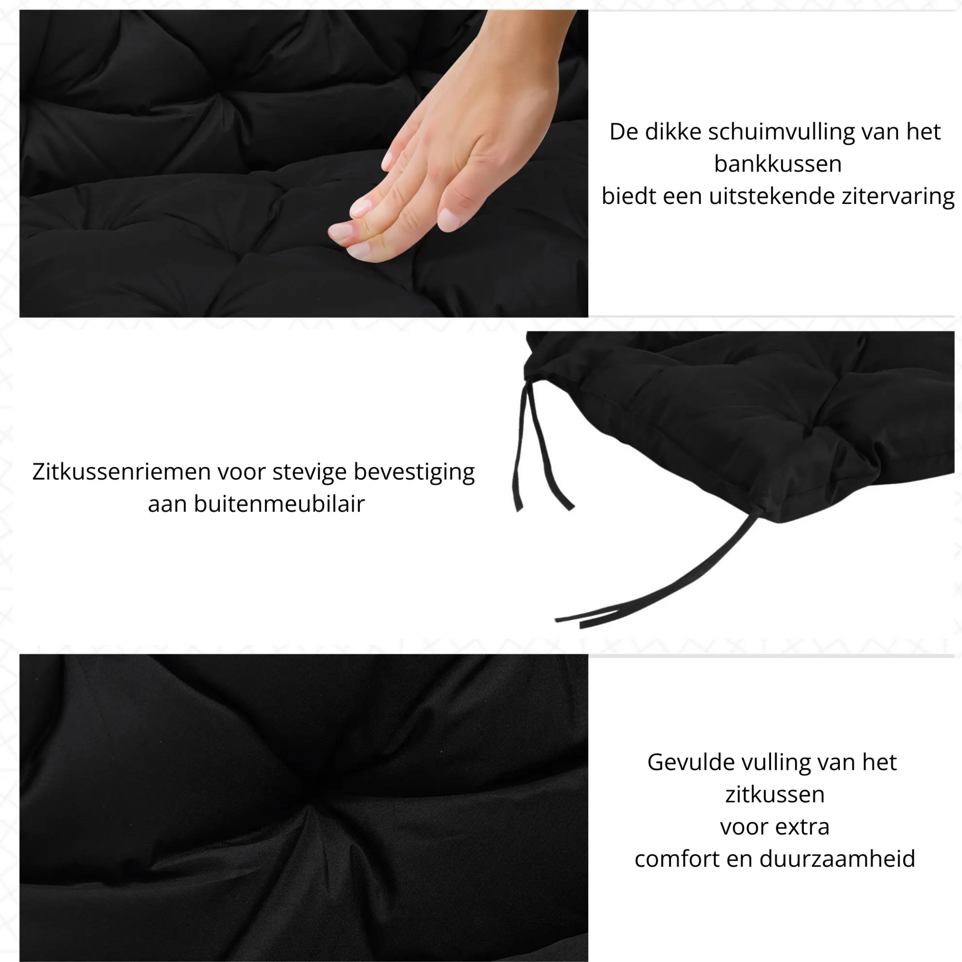 Zwart 3-zits tuinkussen 100x98x8 cm – comfortabel en stevig voor tuinbanken