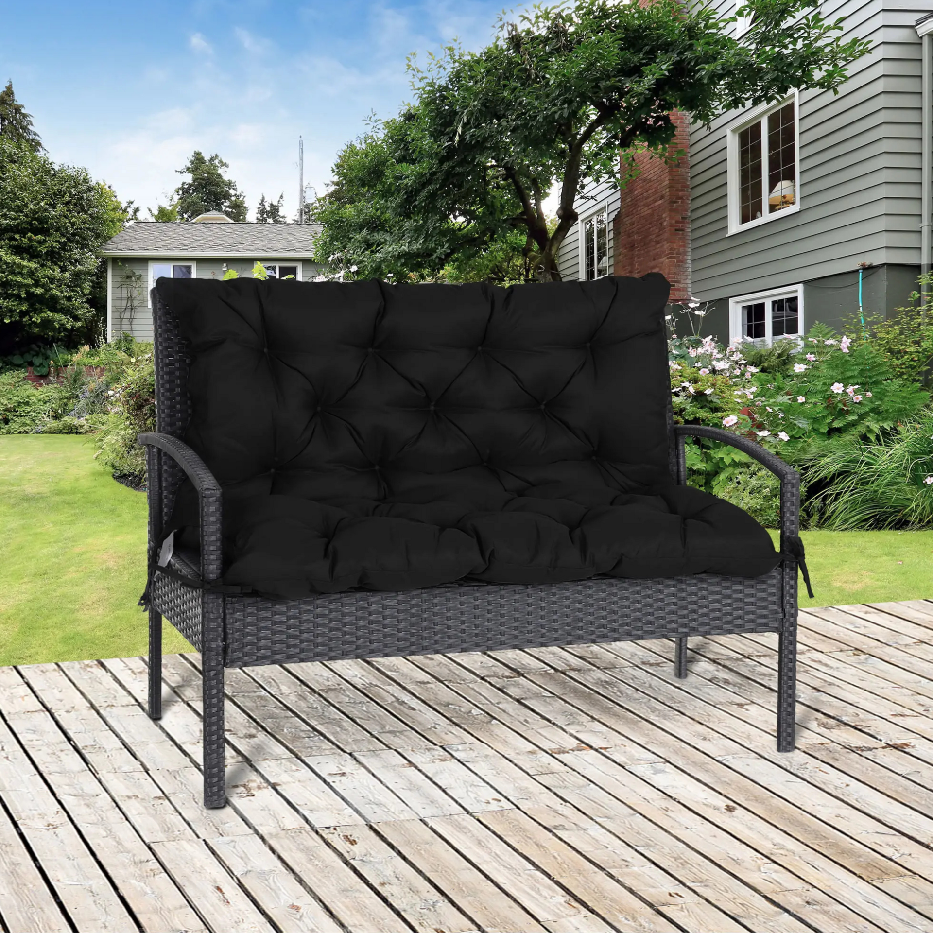 Zwart 3-zits tuinkussen 100x98x8 cm – comfortabel en stevig voor tuinbanken