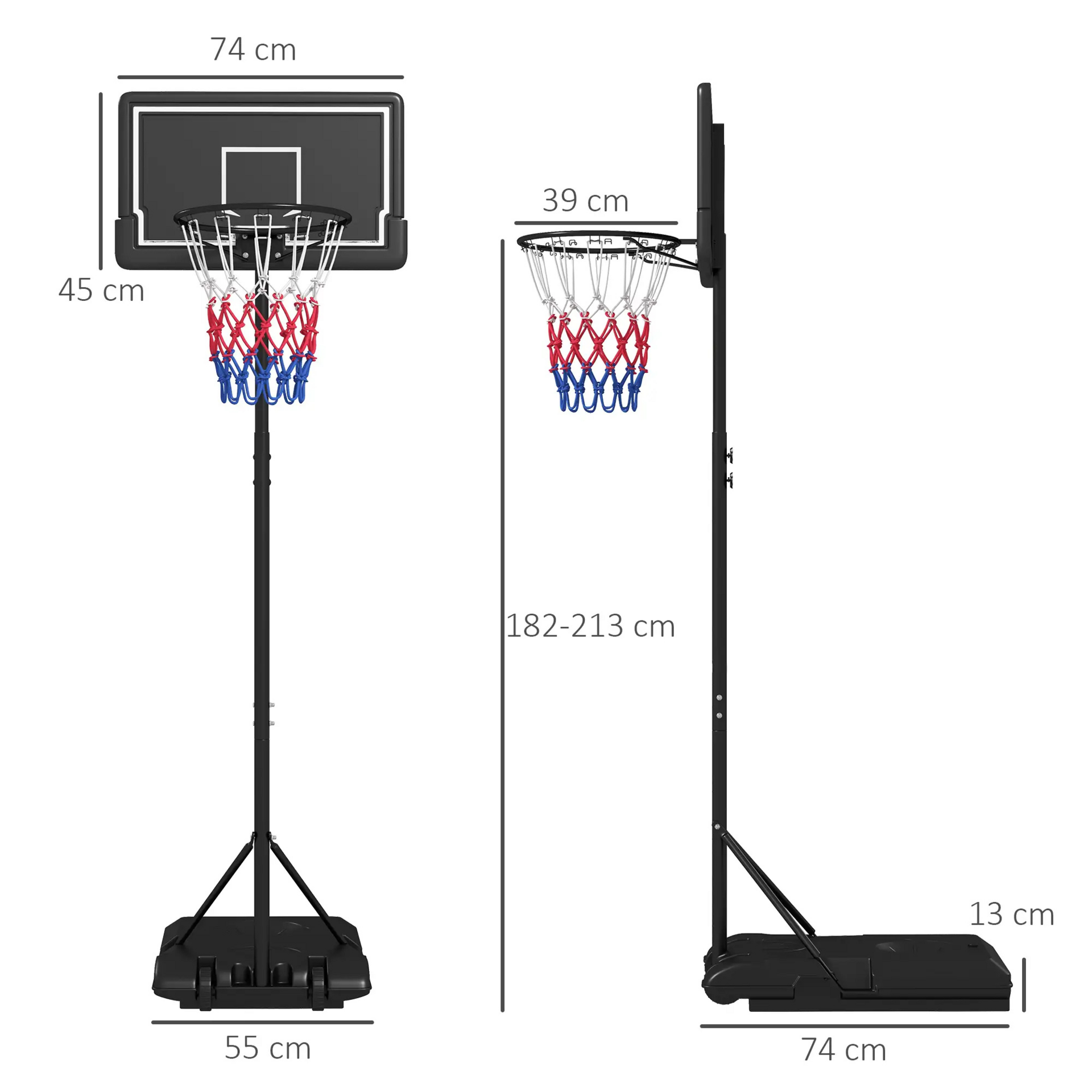 Verstelbare verrijdbare basketbalpaal zwart – 1,82–2,13 m