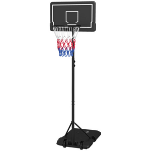Verstelbare verrijdbare basketbalpaal zwart – 1,82–2,13 m met stevig frame en net in rood-wit-blauwe kleuren