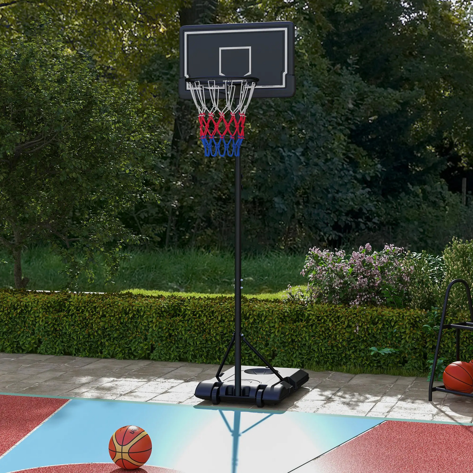 Verstelbare verrijdbare basketbalpaal zwart – 1,82–2,13 m