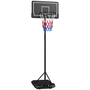 Verstelbare verrijdbare basketbalpaal zwart – 1,82–2,13 m met stevige basis en rood-wit-blauw net