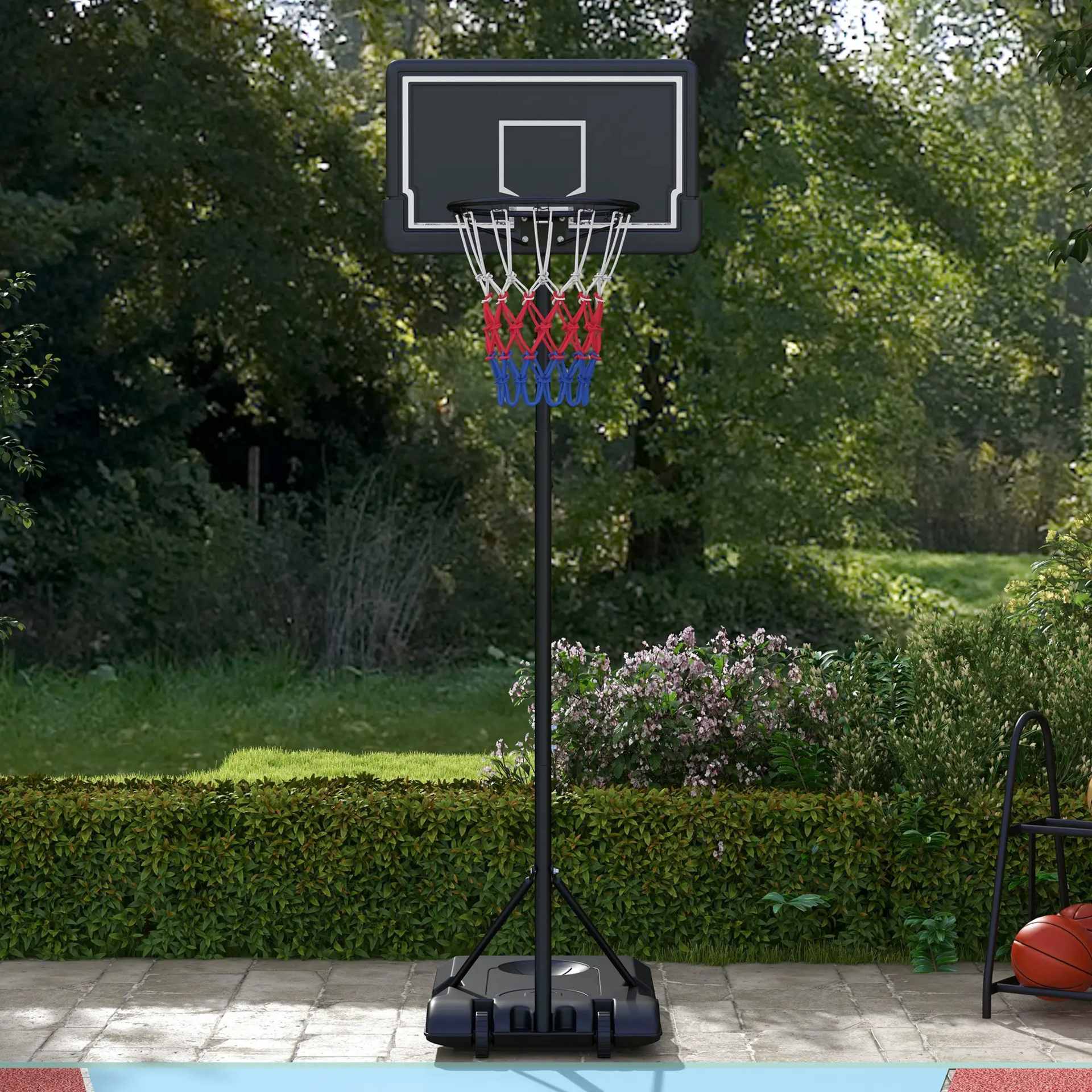 Verstelbare verrijdbare basketbalpaal zwart – 1,82–2,13 m