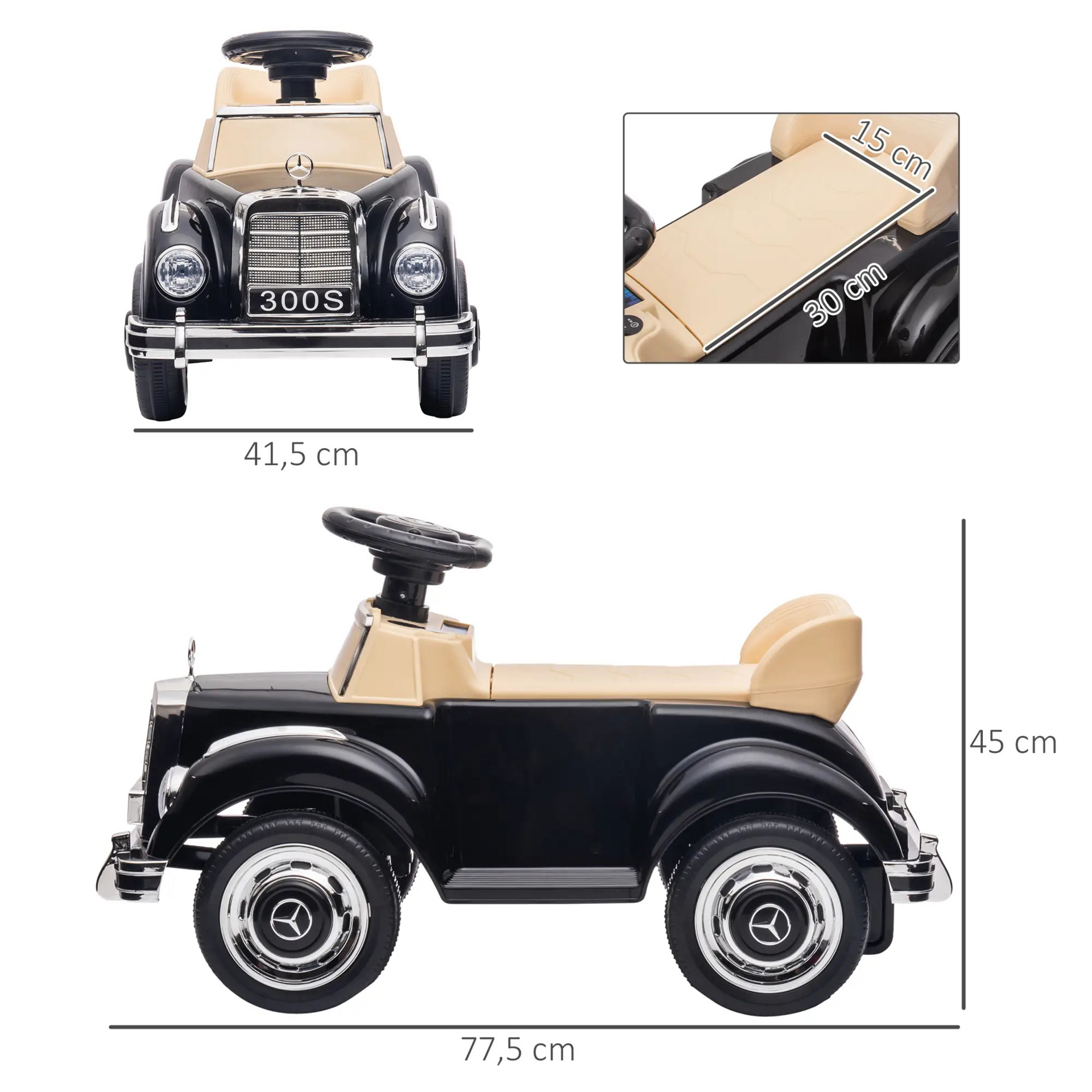 Loopauto Mercedes-Benz 300S zwart – met opbergruimte en antikantelbeveiliging