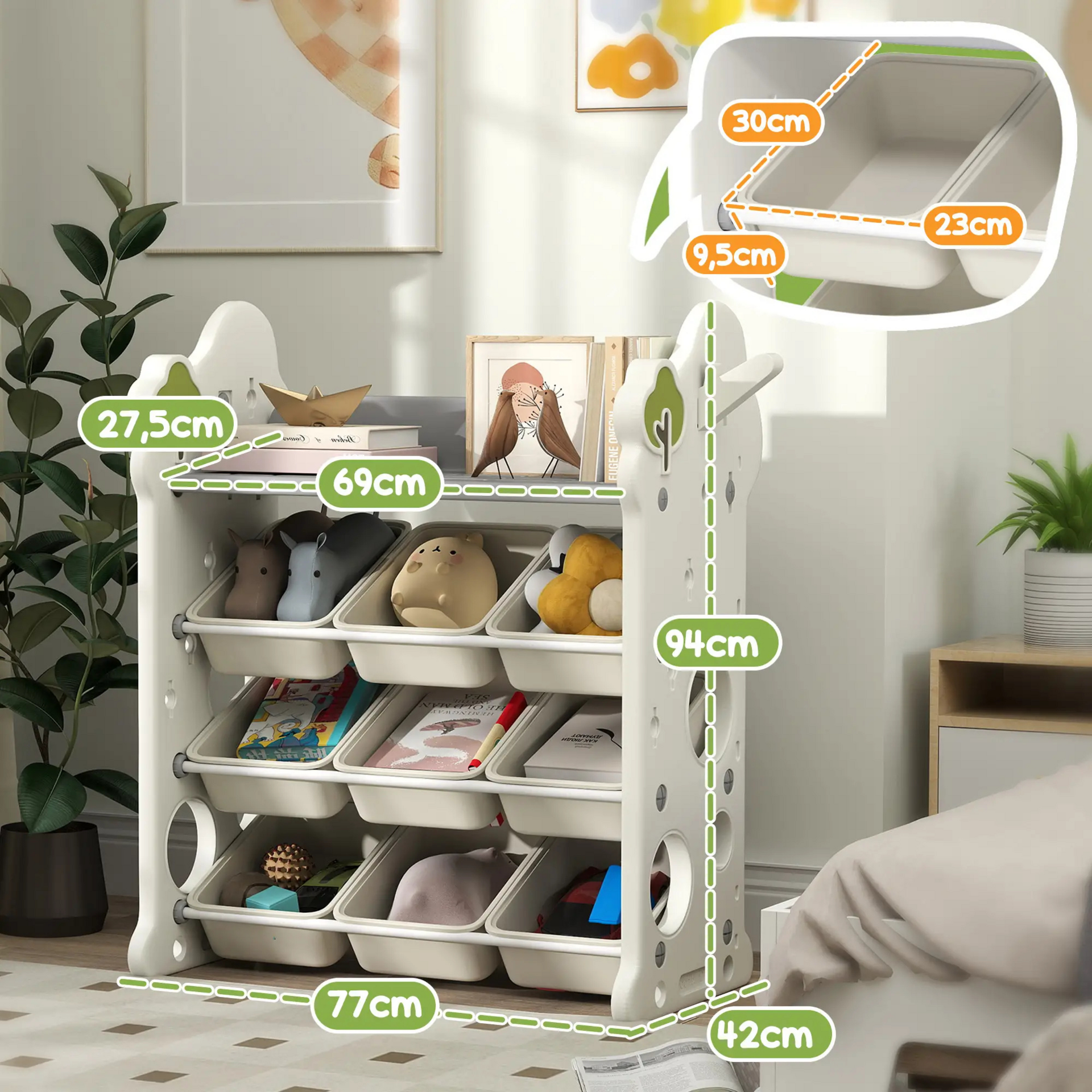Speelgoed opbergkast crème 77x42x94 cm – 9 bakken voor een opgeruimde kinderkamer