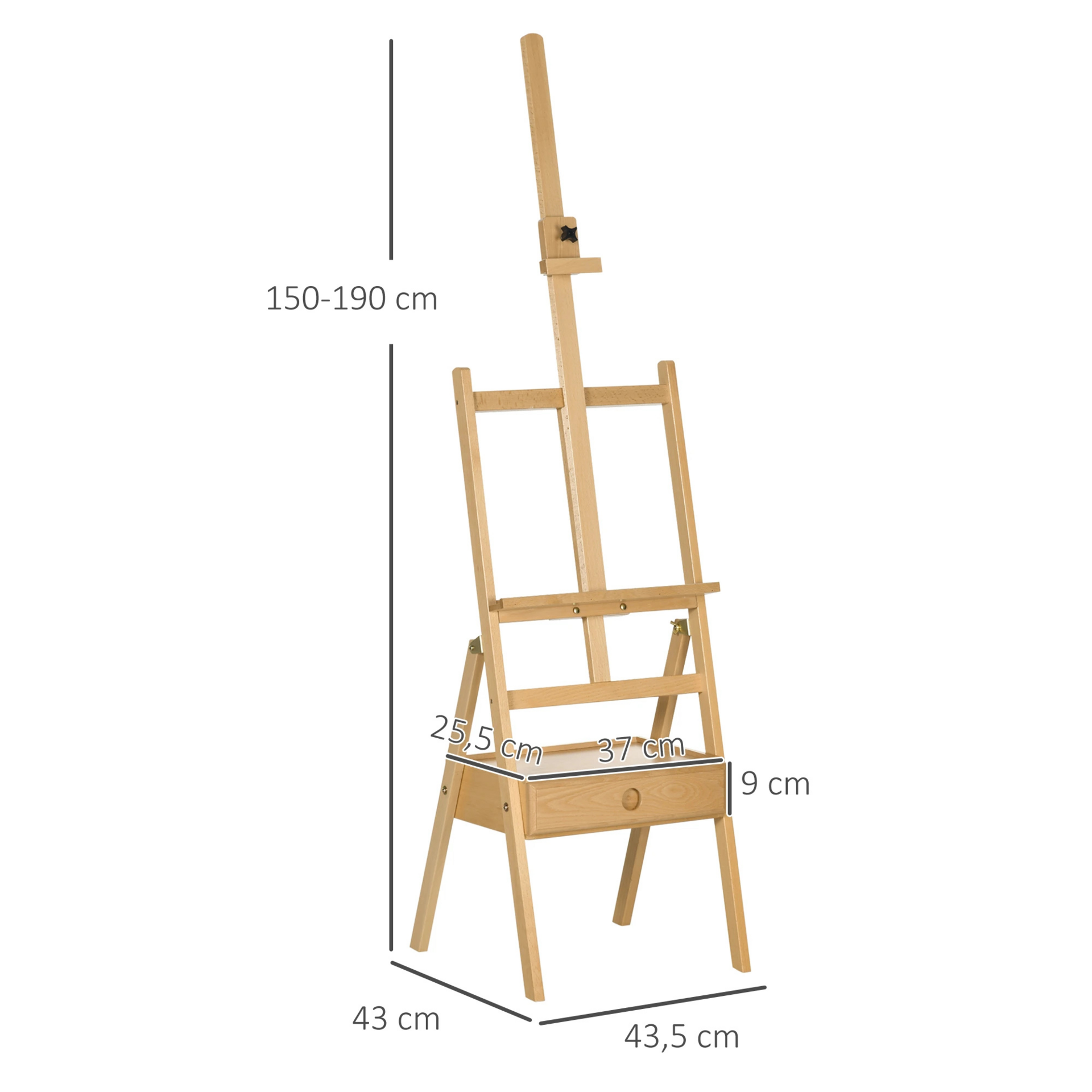 Verstelbare schildersezel met lade voor comfortabel schilderen. 150-190 cm