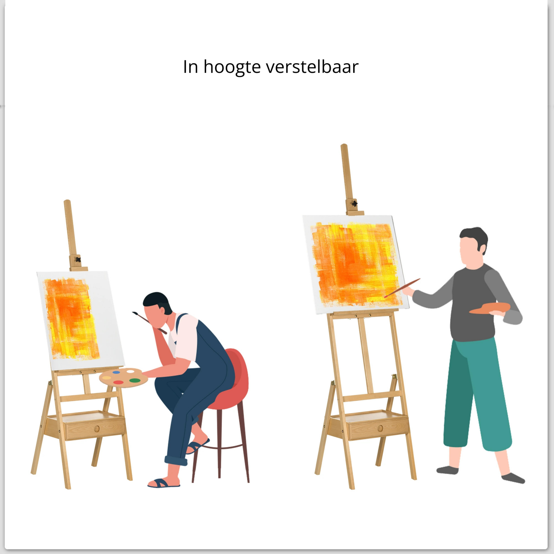 Verstelbare schildersezel met lade voor comfortabel schilderen. 150-190 cm