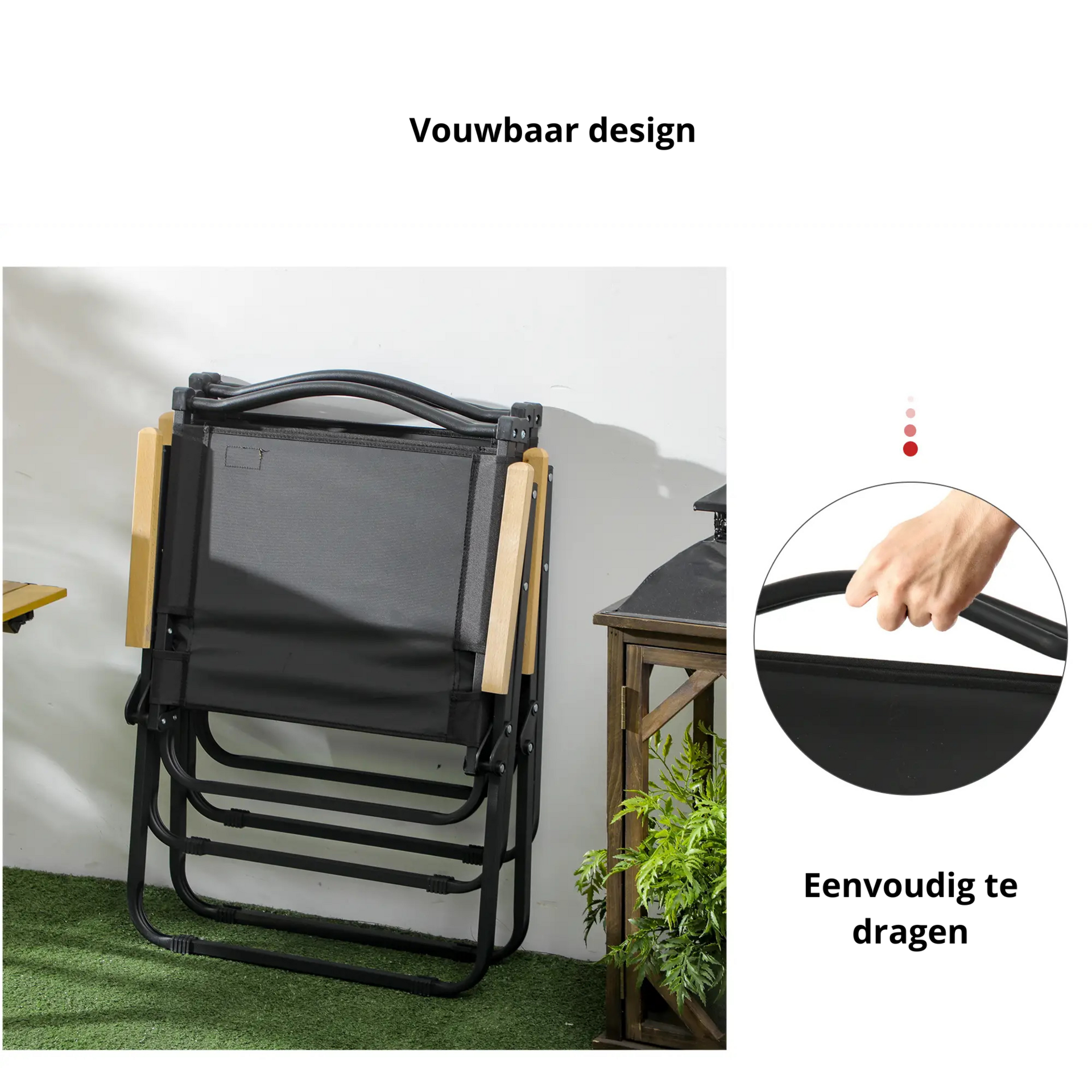 Set van 2 zwarte campingstoelen – lichtgewicht staal en opvouwbaar