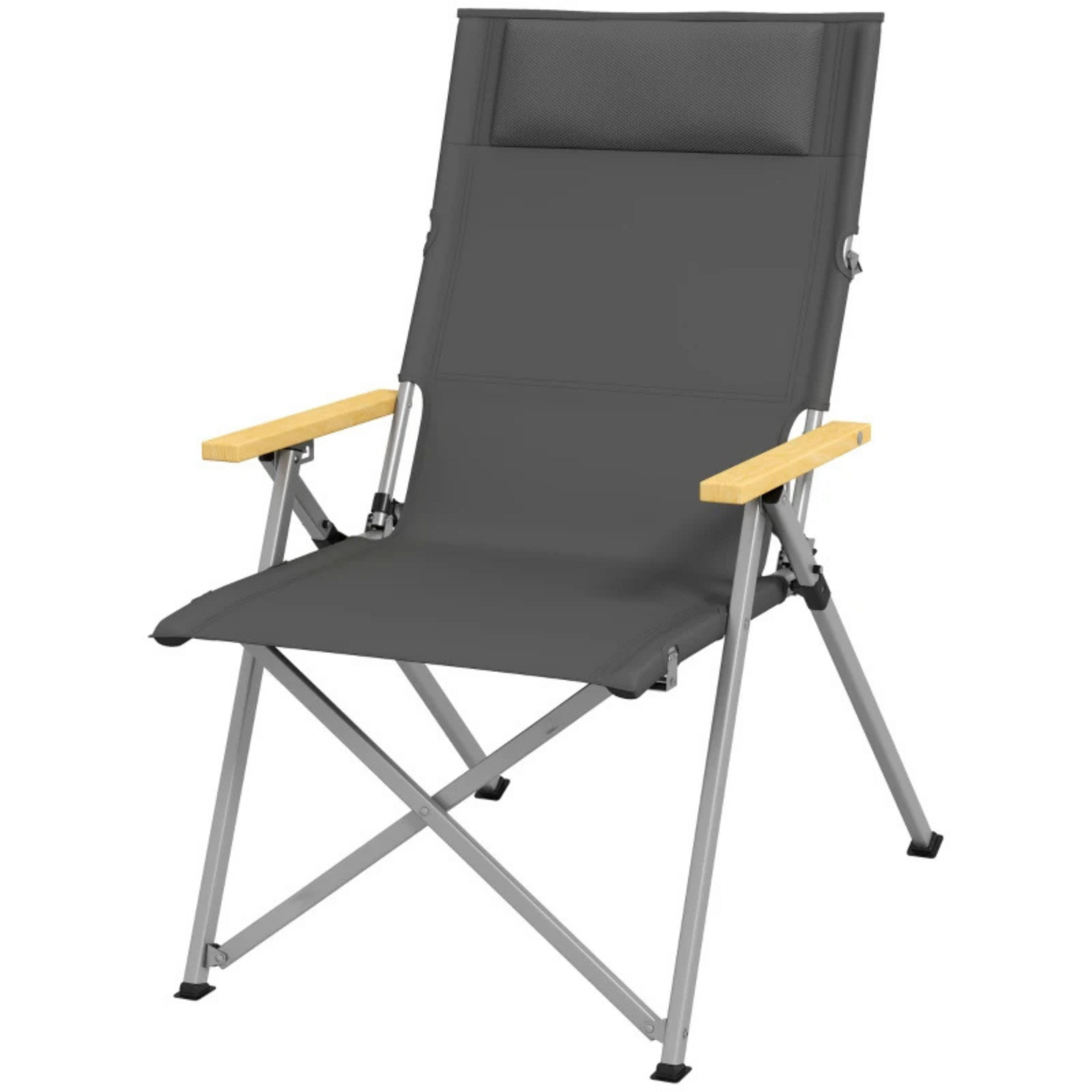 Opvouwbare campingstoel antraciet – licht aluminium en verstelbare rugleuning