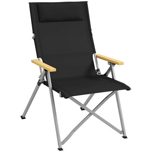Campingstoel zwart aluminium 74x59,5x98 cm – verstelbaar en draagbaar