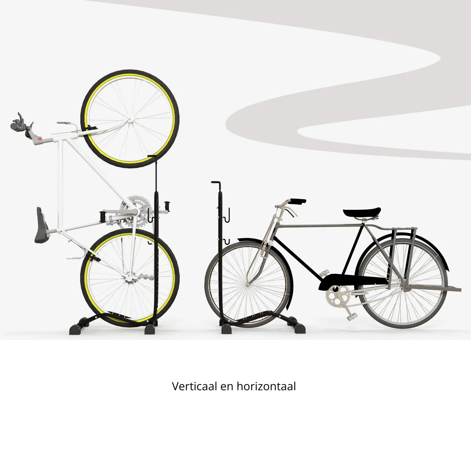 Fietsenrek zwart staal 45x44x118 cm – geschikt voor 6–28 inch wielen