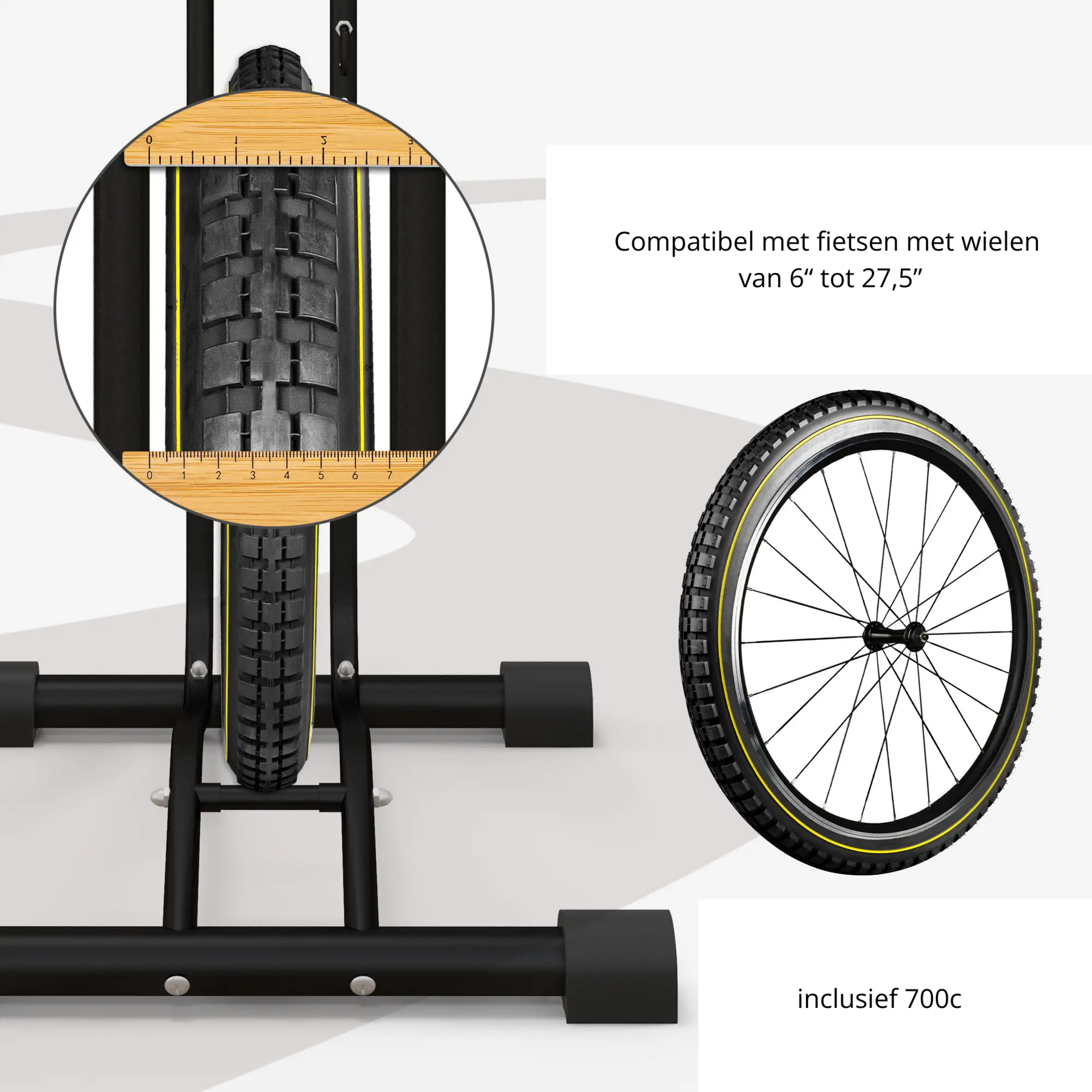 Fietsenrek zwart staal 45x44x118 cm – geschikt voor 6–28 inch wielen