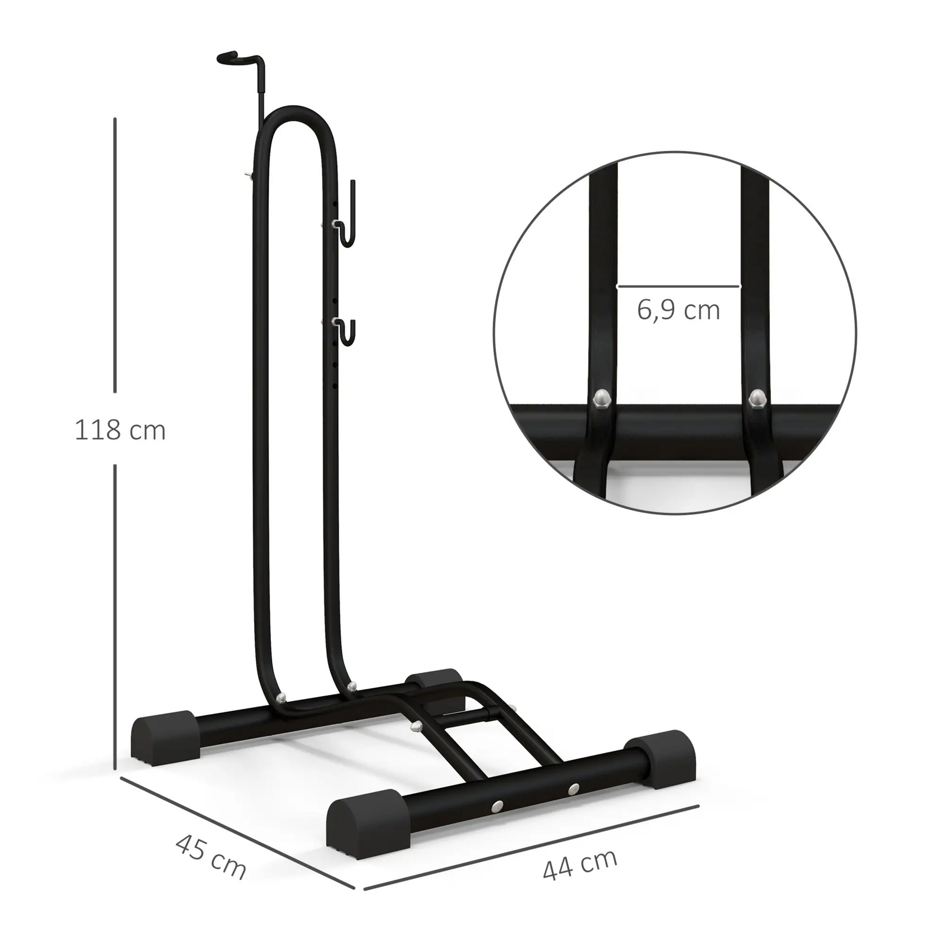 Fietsenrek zwart staal 45x44x118 cm – geschikt voor 6–28 inch wielen