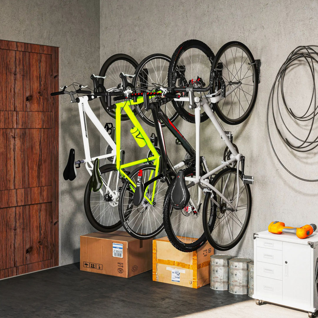 Fietsenrek fiets wandbeugel set van 4 - Geschikt voor 4 fietsen - Zwart