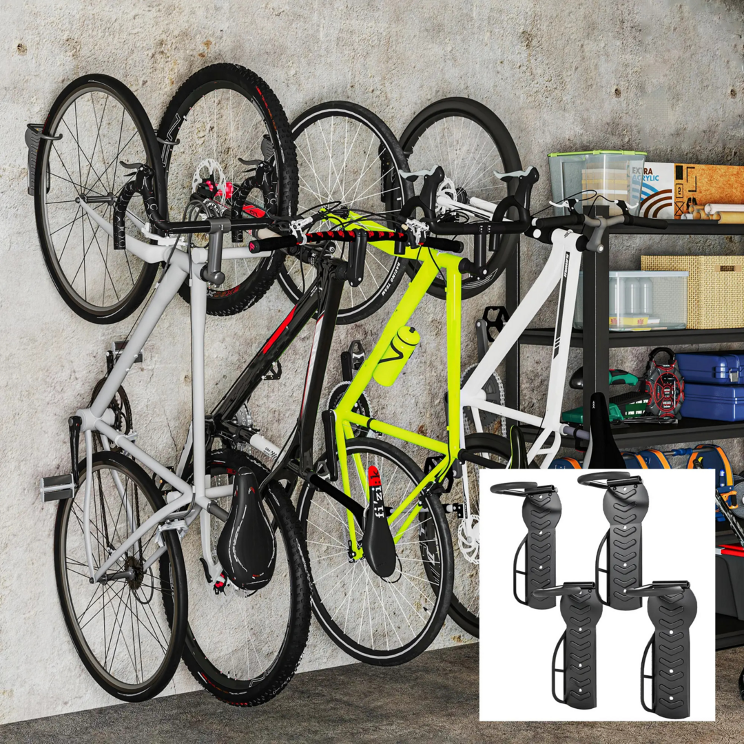 Fietsenrek fiets wandbeugel set van 4 - Geschikt voor 4 fietsen - Zwart