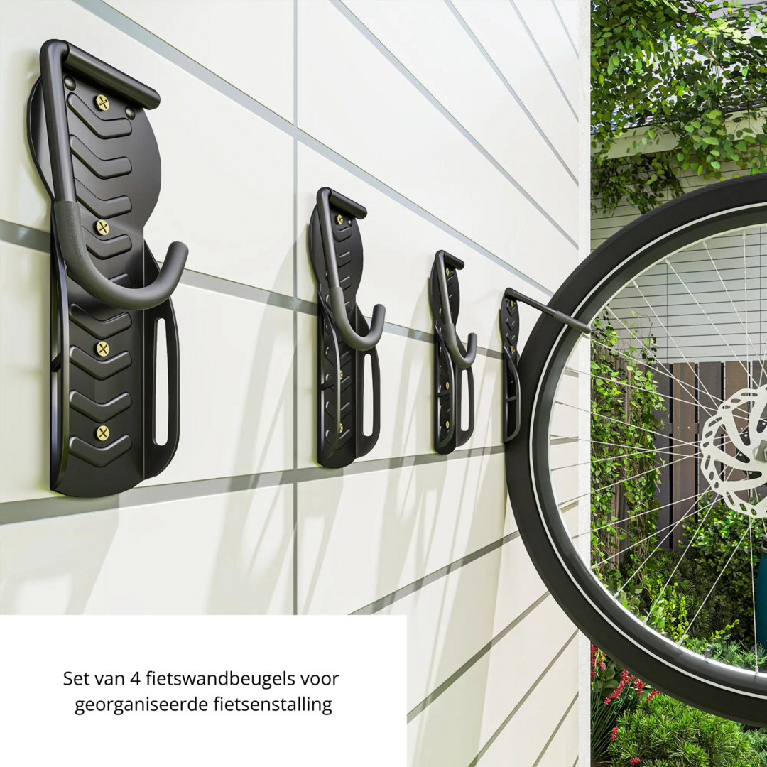 Fietsenrek fiets wandbeugel set van 4 - Geschikt voor 4 fietsen - Zwart