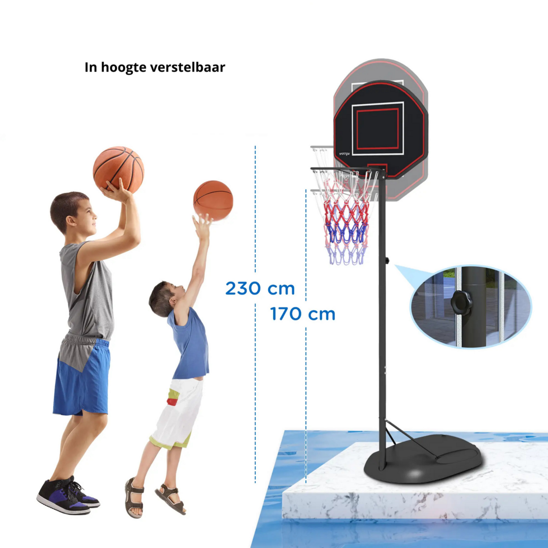 Basketbalstandaard verstelbaar 1,7–2,3 m met ring voor buitenplezier