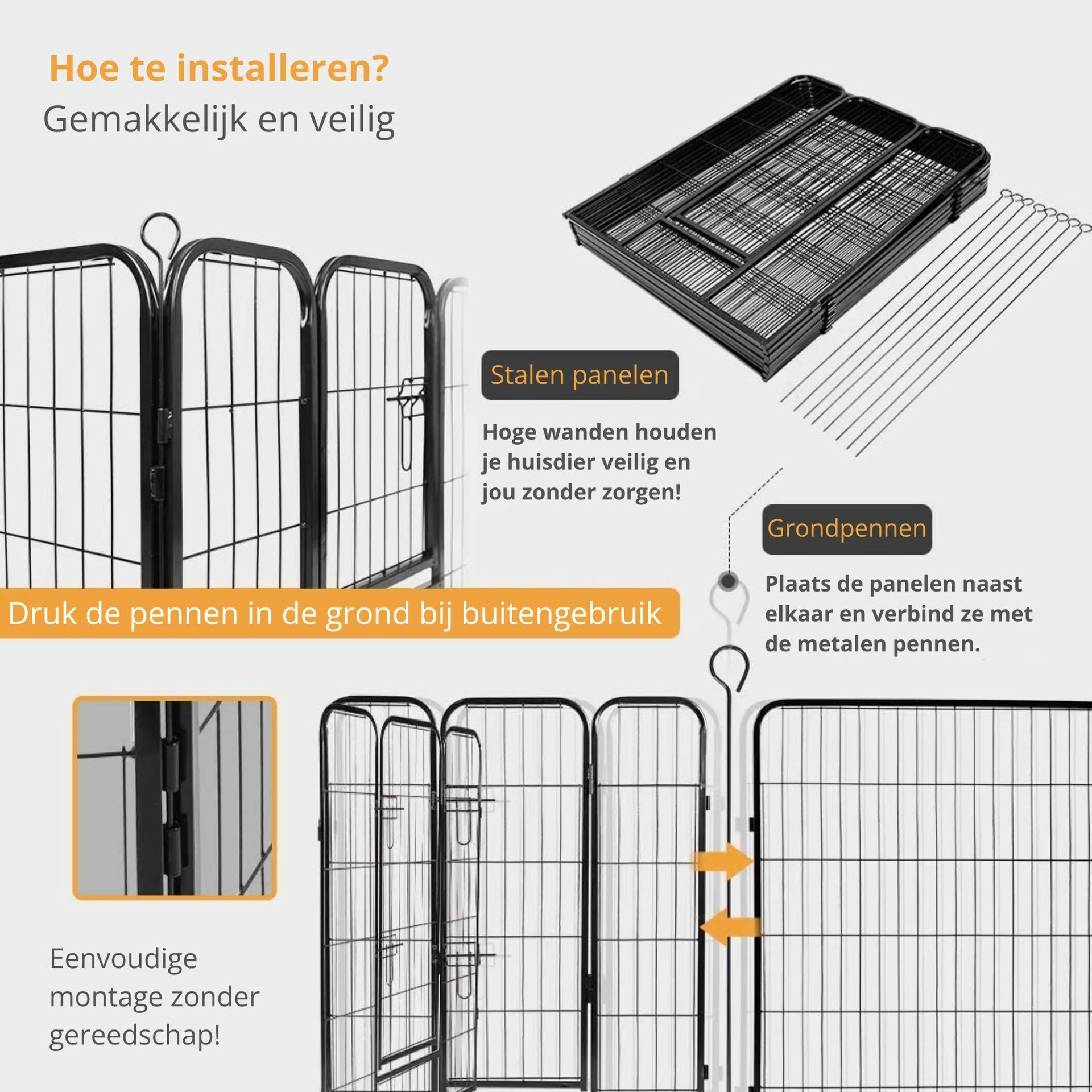Ruime stalen puppyren van 60 cm hoog L – ideaal als ruime hondenren of kennel | Zenzee