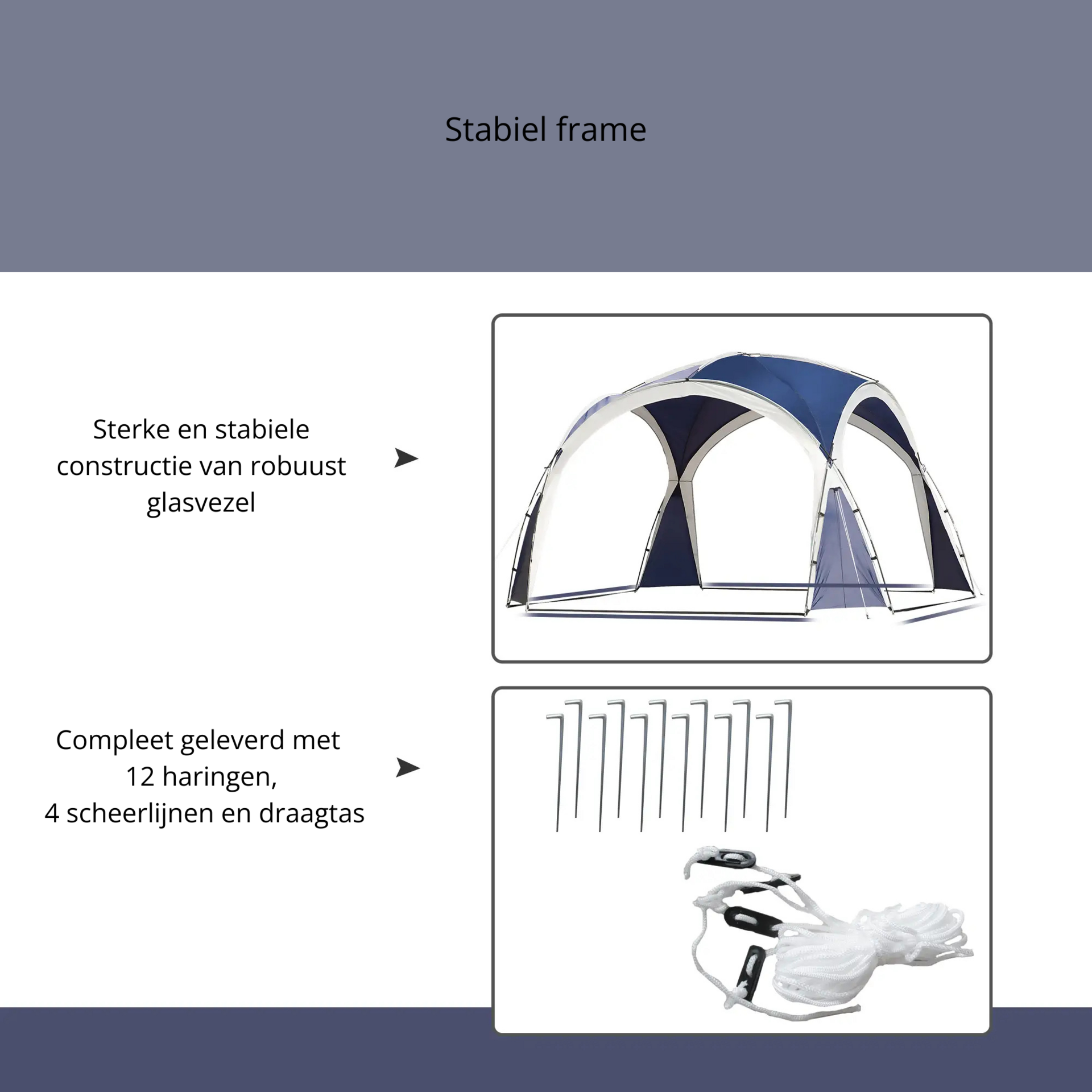 Blauw tuinpaviljoen partytent 3,5x3,5 m met koepeldak voor tuinfeest of schaduw