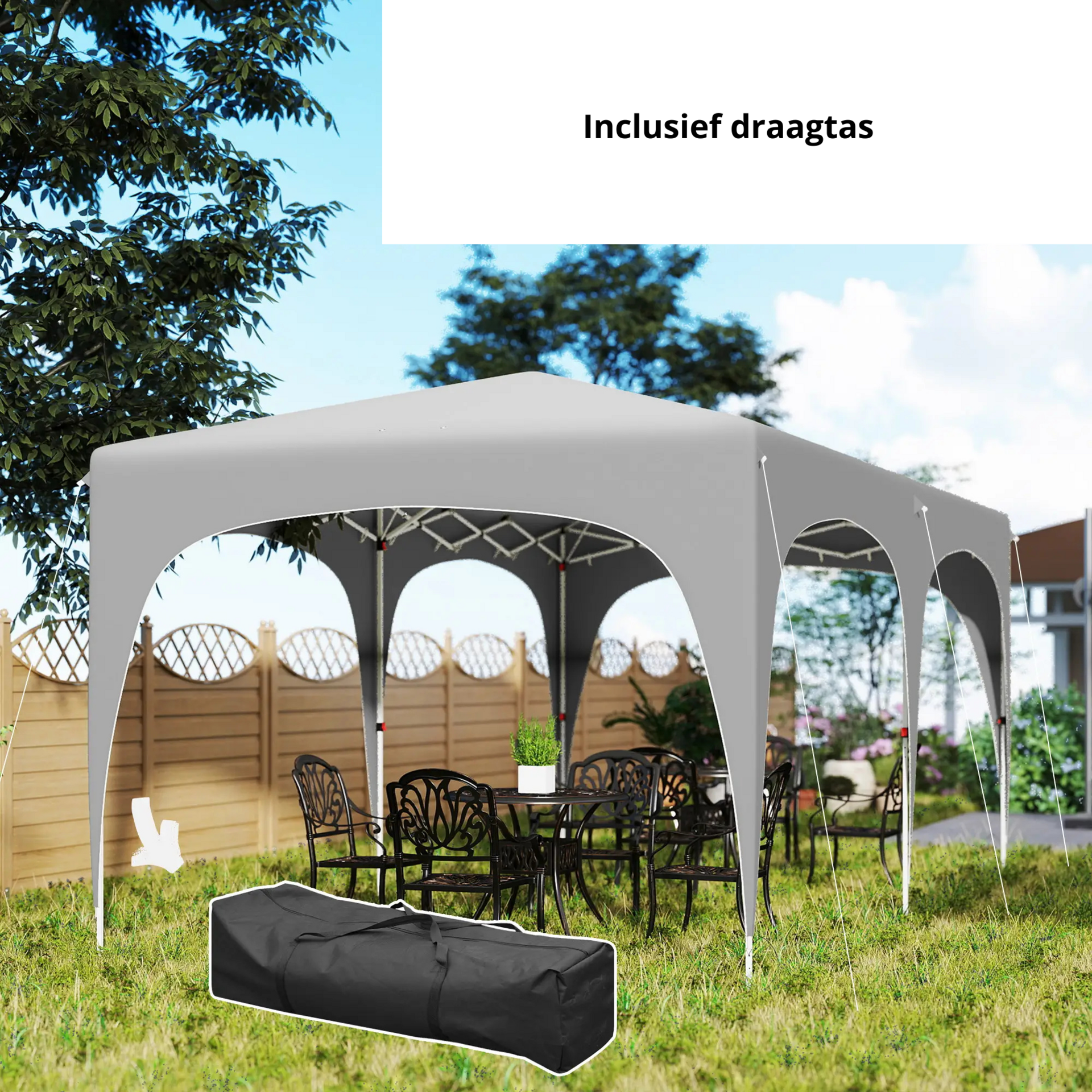 Partytent tuinpaviljoen 6x3m grijs – Easy up met zijwanden en in hoogte verstelbaar