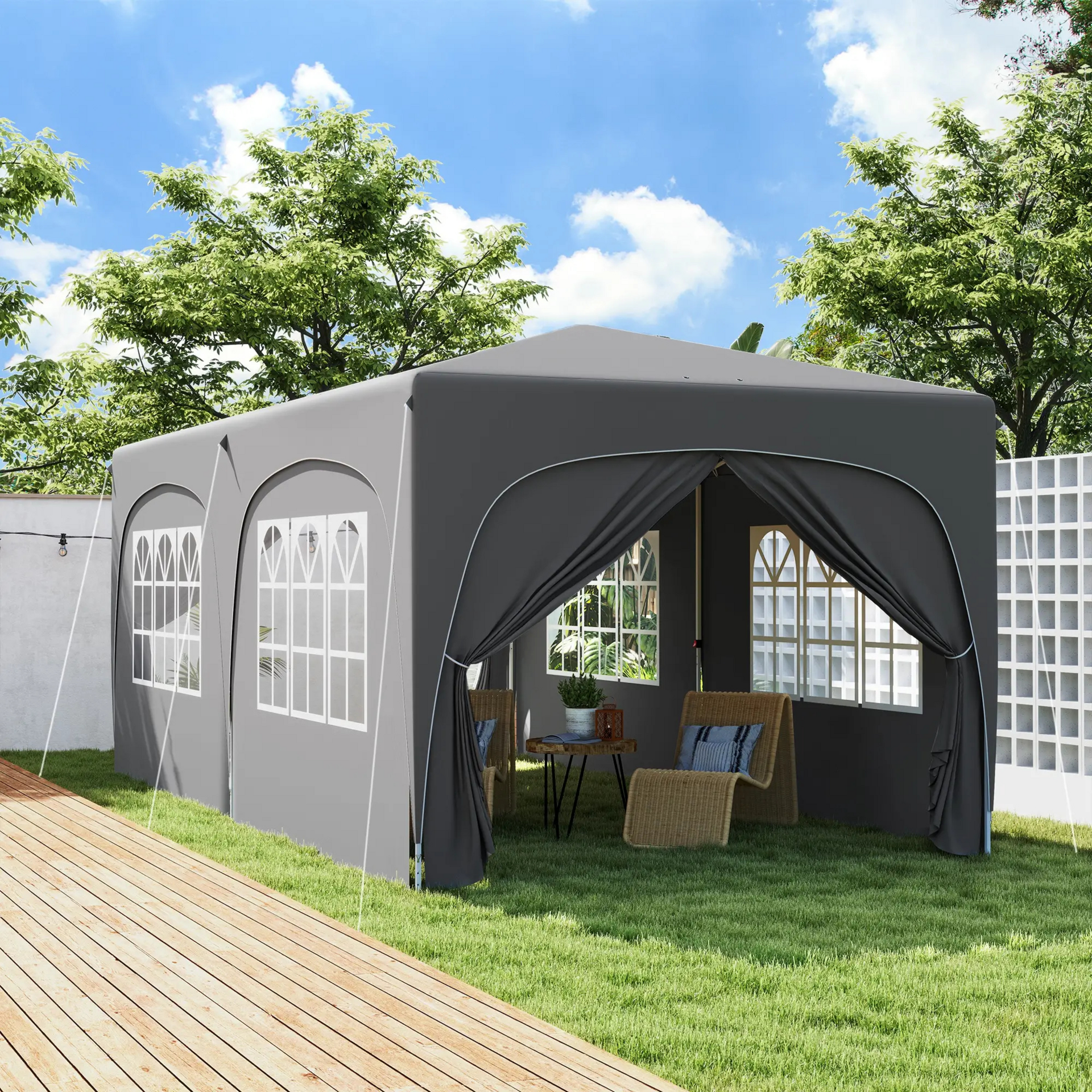 Partytent tuinpaviljoen 6x3m grijs – Easy up met zijwanden en in hoogte verstelbaar