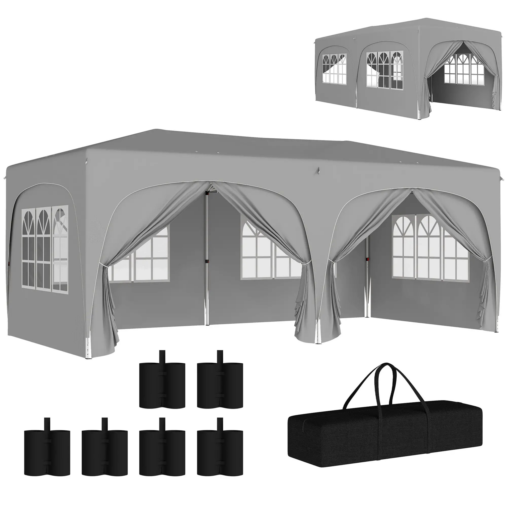 Partytent tuinpaviljoen 6x3m grijs – Easy up met zijwanden en in hoogte verstelbaar
