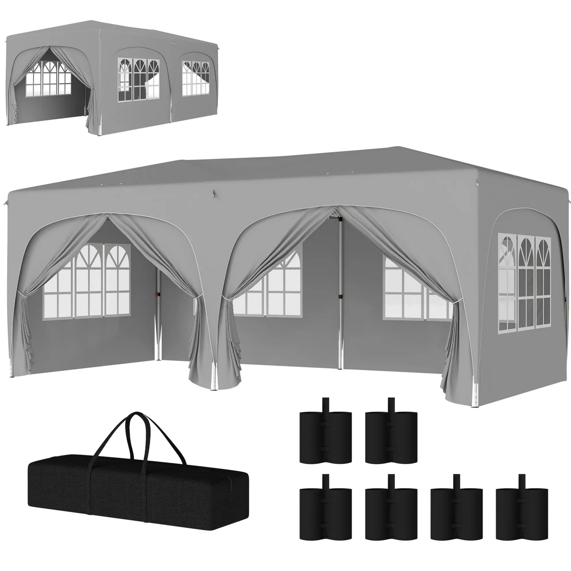 Partytent tuinpaviljoen 6x3m grijs – Easy up met zijwanden en in hoogte verstelbaar