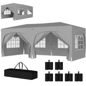 Partytent tuinpaviljoen 6x3m grijs – Easy up met zijwanden en in hoogte verstelbaar voor tuinevenementen