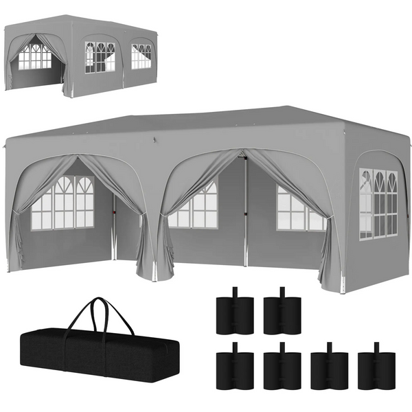 Partytent tuinpaviljoen 6x3m grijs – Easy up met zijwanden en in hoogte verstelbaar