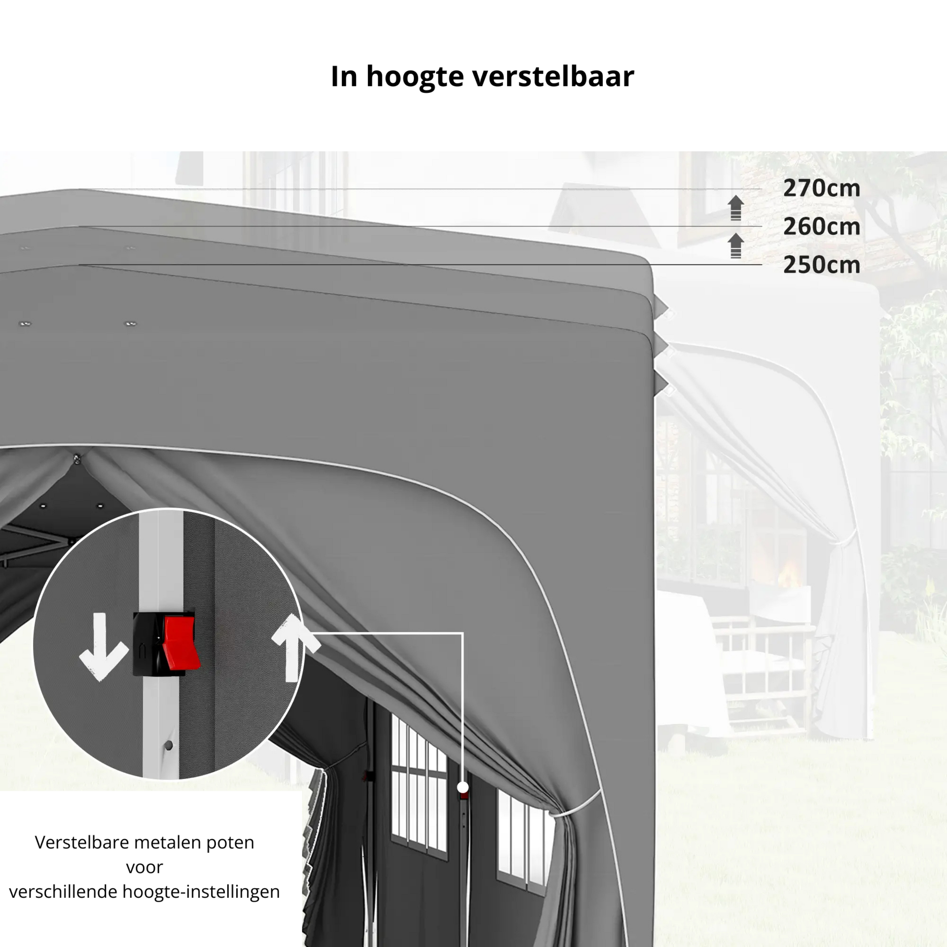 Partytent tuinpaviljoen 6x3m grijs – Easy up met zijwanden en in hoogte verstelbaar