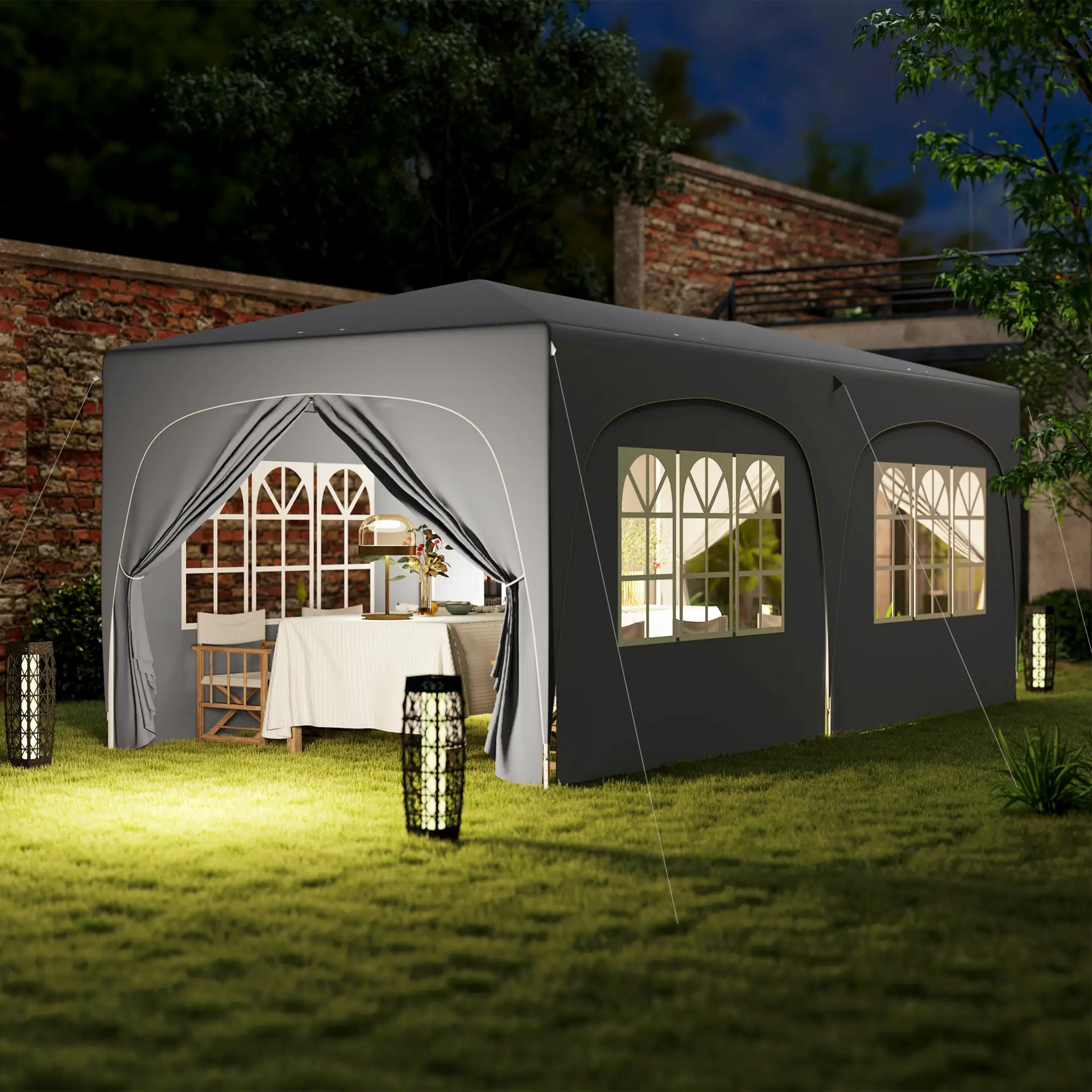Partytent tuinpaviljoen 6x3m grijs – Easy up met zijwanden en in hoogte verstelbaar