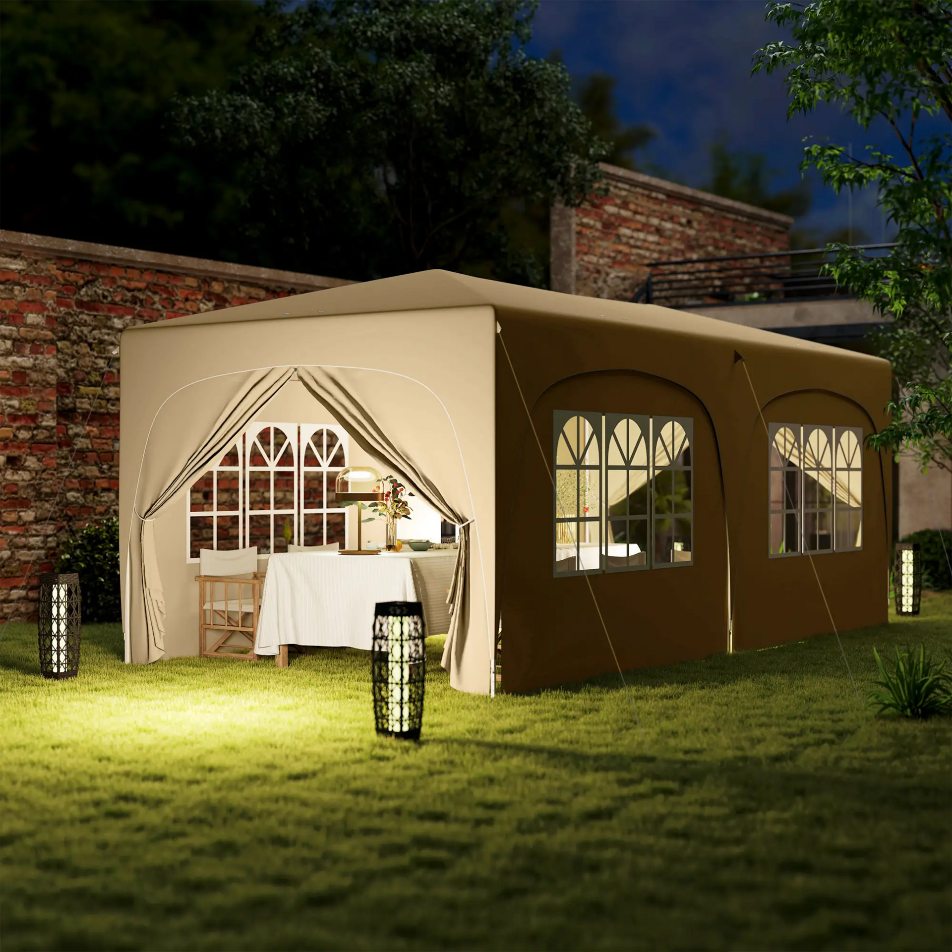 Partytent tuinpaviljoen 6x3m zand – Easy up met zijwanden en in hoogte verstelbaar