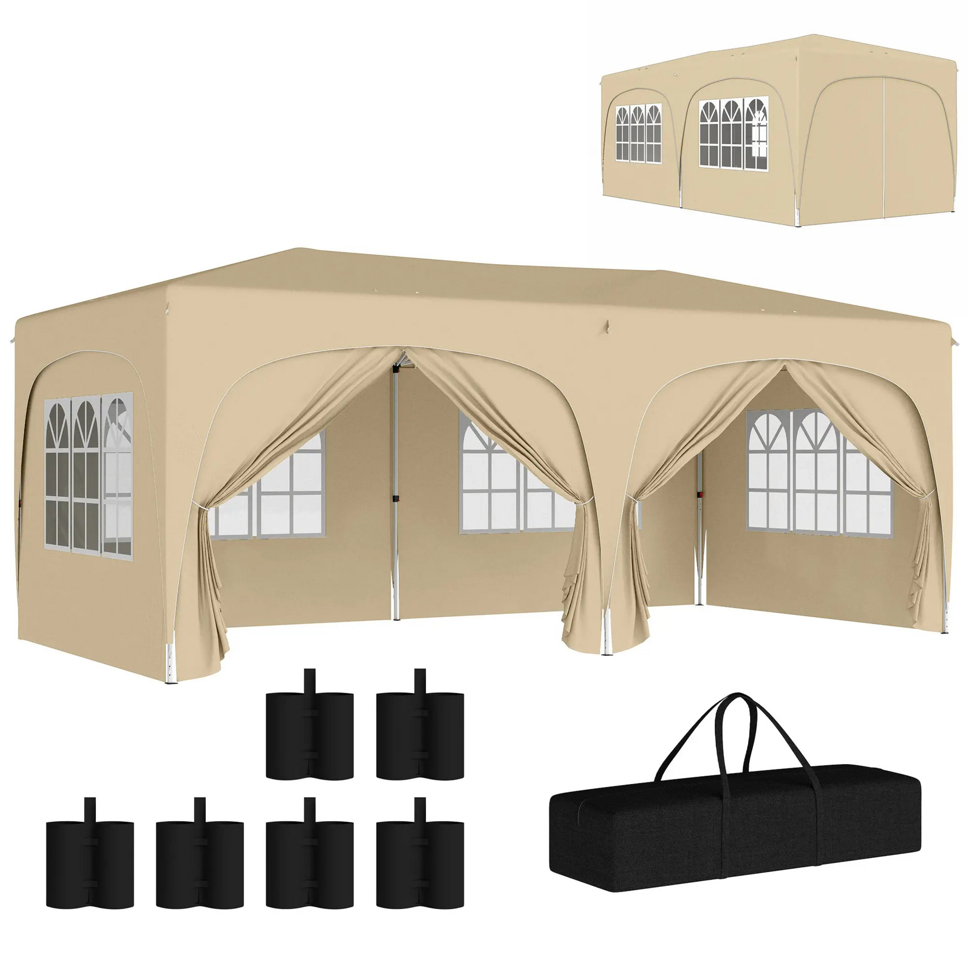 Partytent tuinpaviljoen 6x3m zand – Easy up met zijwanden en in hoogte verstelbaar