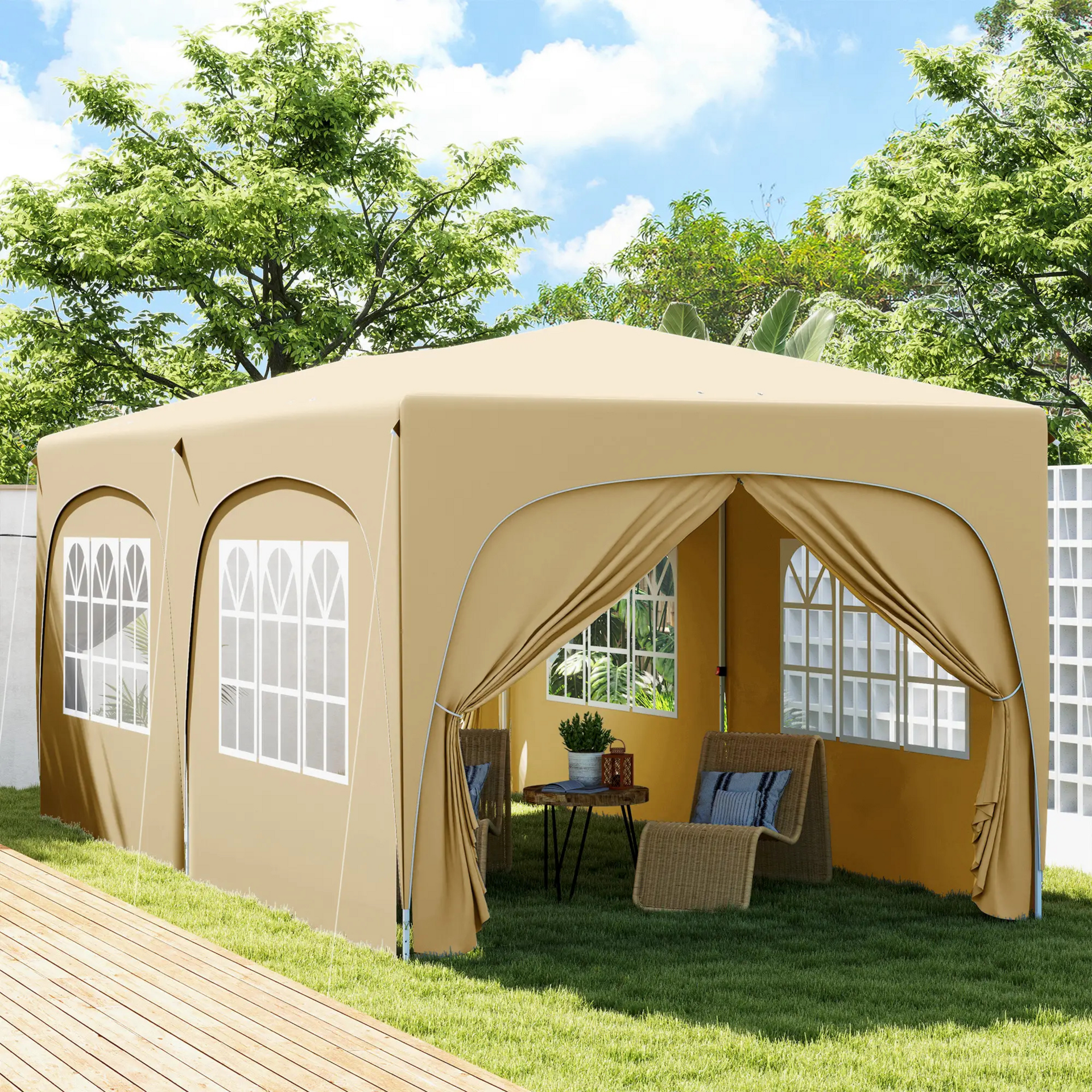 Partytent tuinpaviljoen 6x3m zand – Easy up met zijwanden en in hoogte verstelbaar
