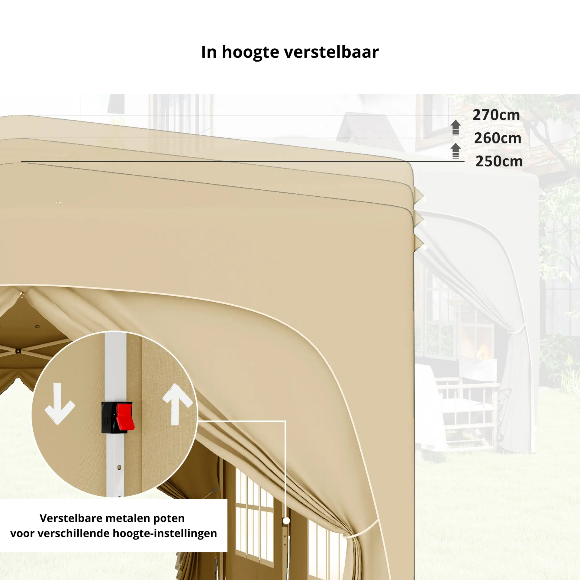 Partytent tuinpaviljoen 6x3m zand – Easy up met zijwanden en in hoogte verstelbaar