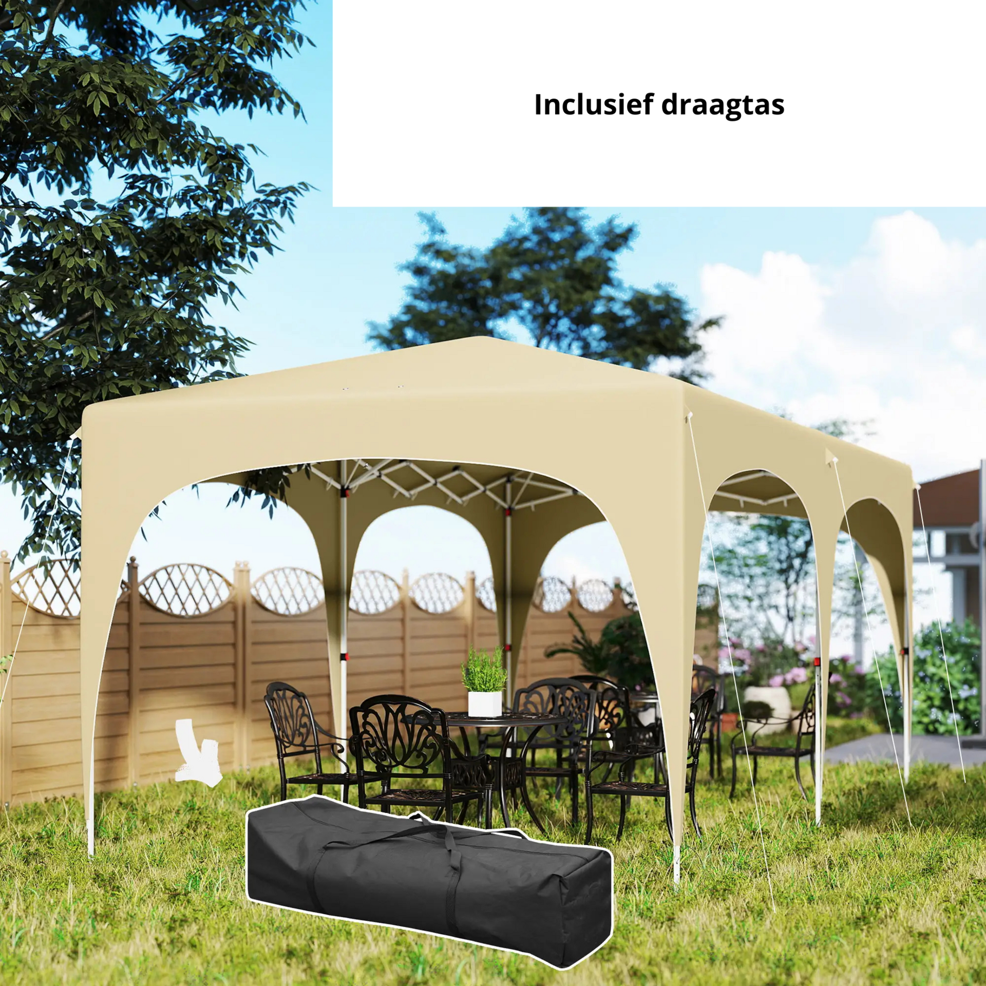 Partytent tuinpaviljoen 6x3m zand – Easy up met zijwanden en in hoogte verstelbaar