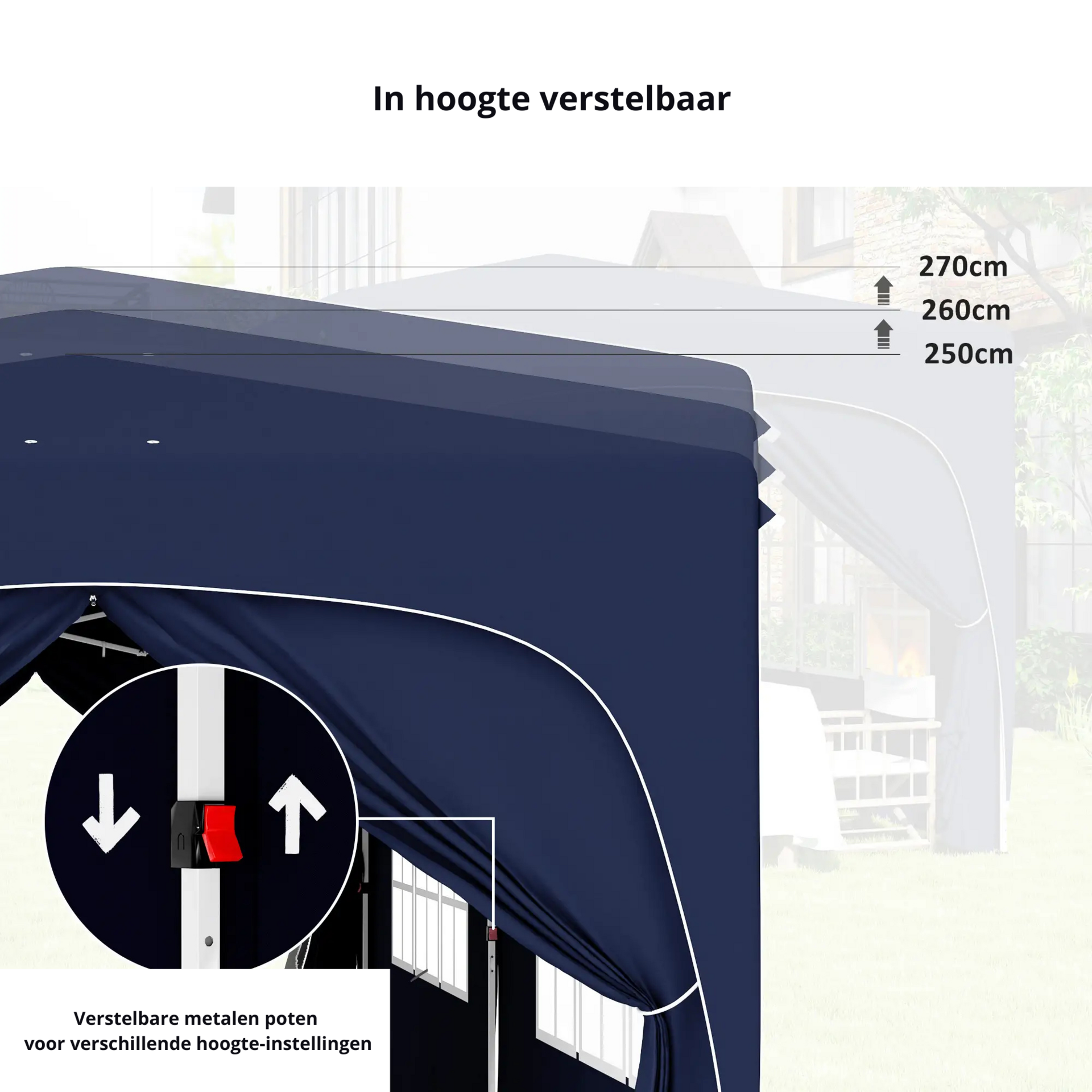 Partytent tuinpaviljoen 6x3m blauw – Easy up met zijwanden en in hoogte verstelbaar