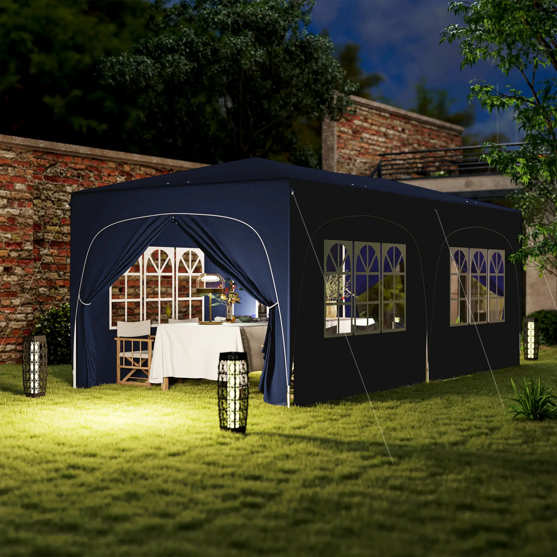 Partytent tuinpaviljoen 6x3m blauw – Easy up met zijwanden en in hoogte verstelbaar
