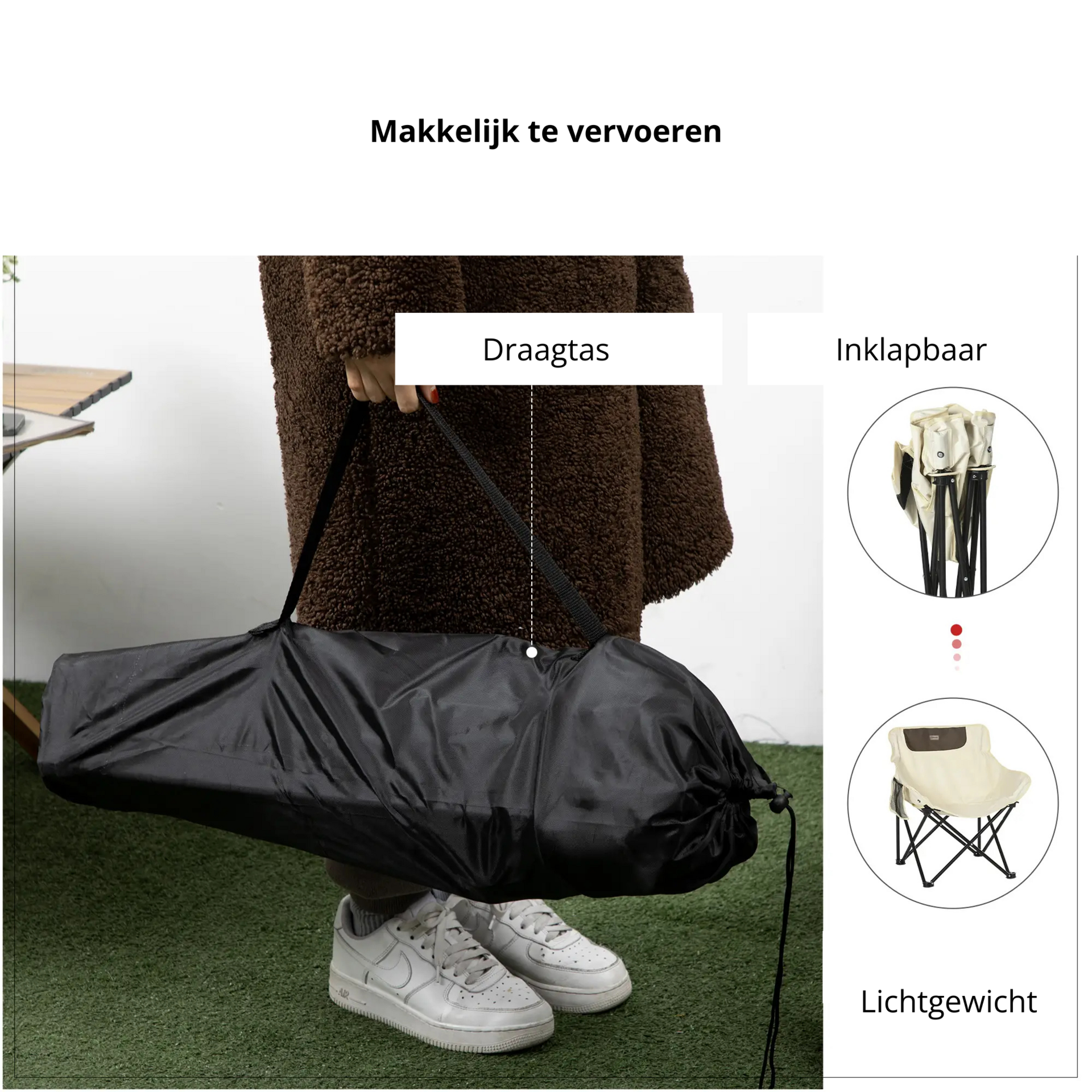 Comfortabele witte kuip klapstoel – lichtgewicht & compact inklapbaar