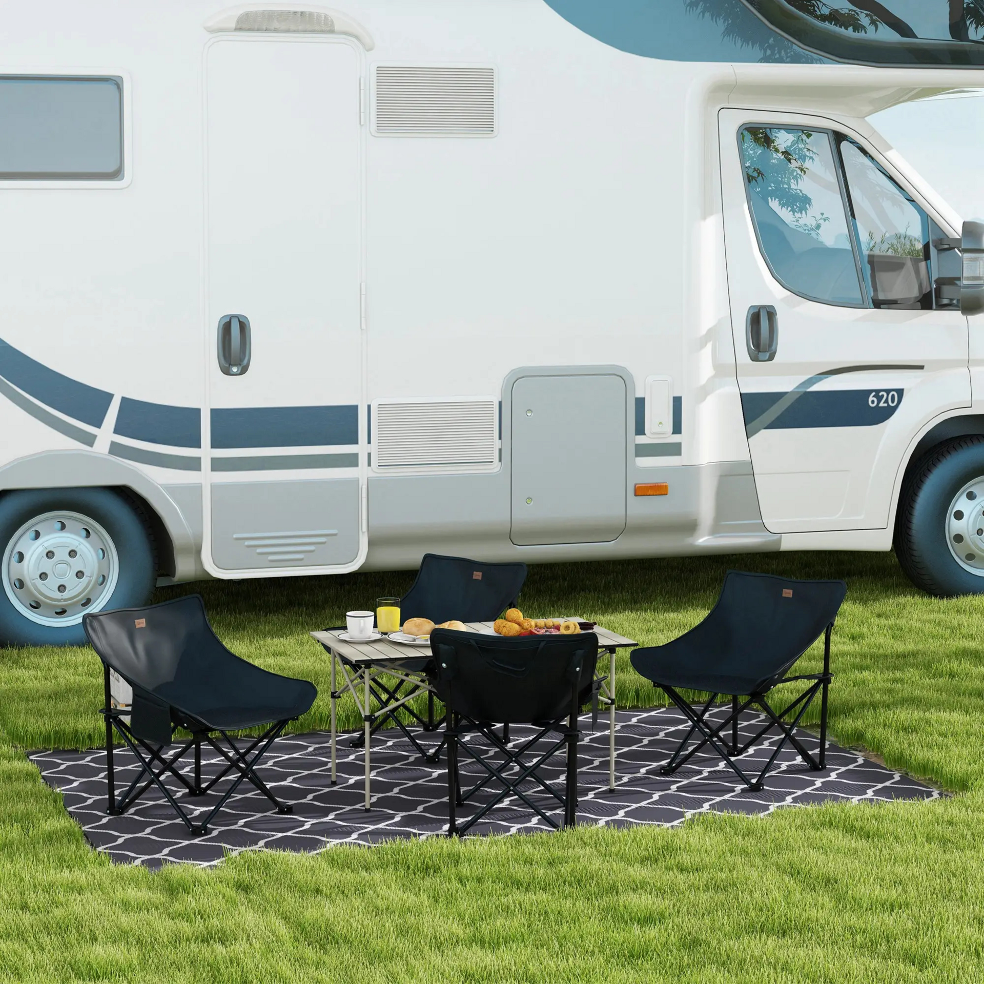 Zwarte opvouwbare campingstoel – stevige kuipstoel voor buitengebruik