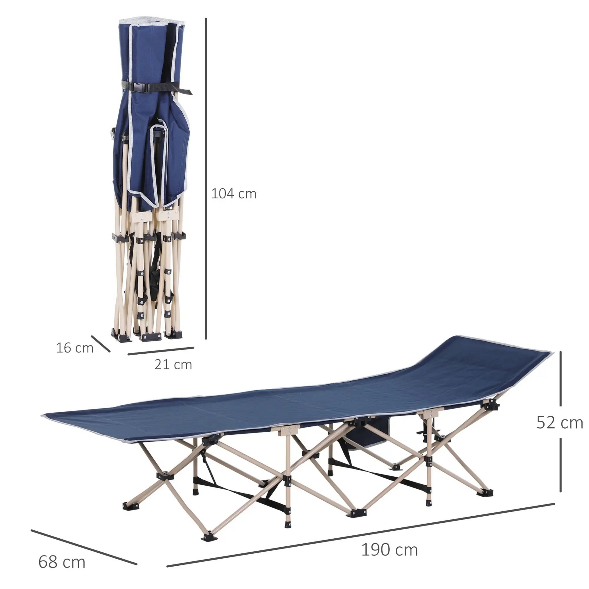 Blauwe opvouwbare stretcher 190x68x52 cm – voor camping of logeerplek