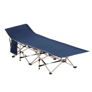 Blauwe opvouwbare stretcher 190x68x52 cm met stevig frame en comfortabele bekleding voor camping of logeerplek