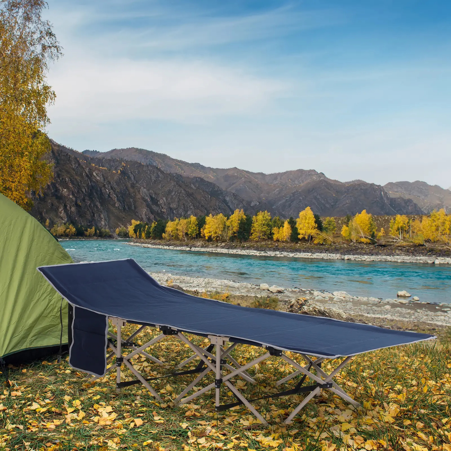 Blauwe opvouwbare stretcher 190x68x52 cm – voor camping of logeerplek