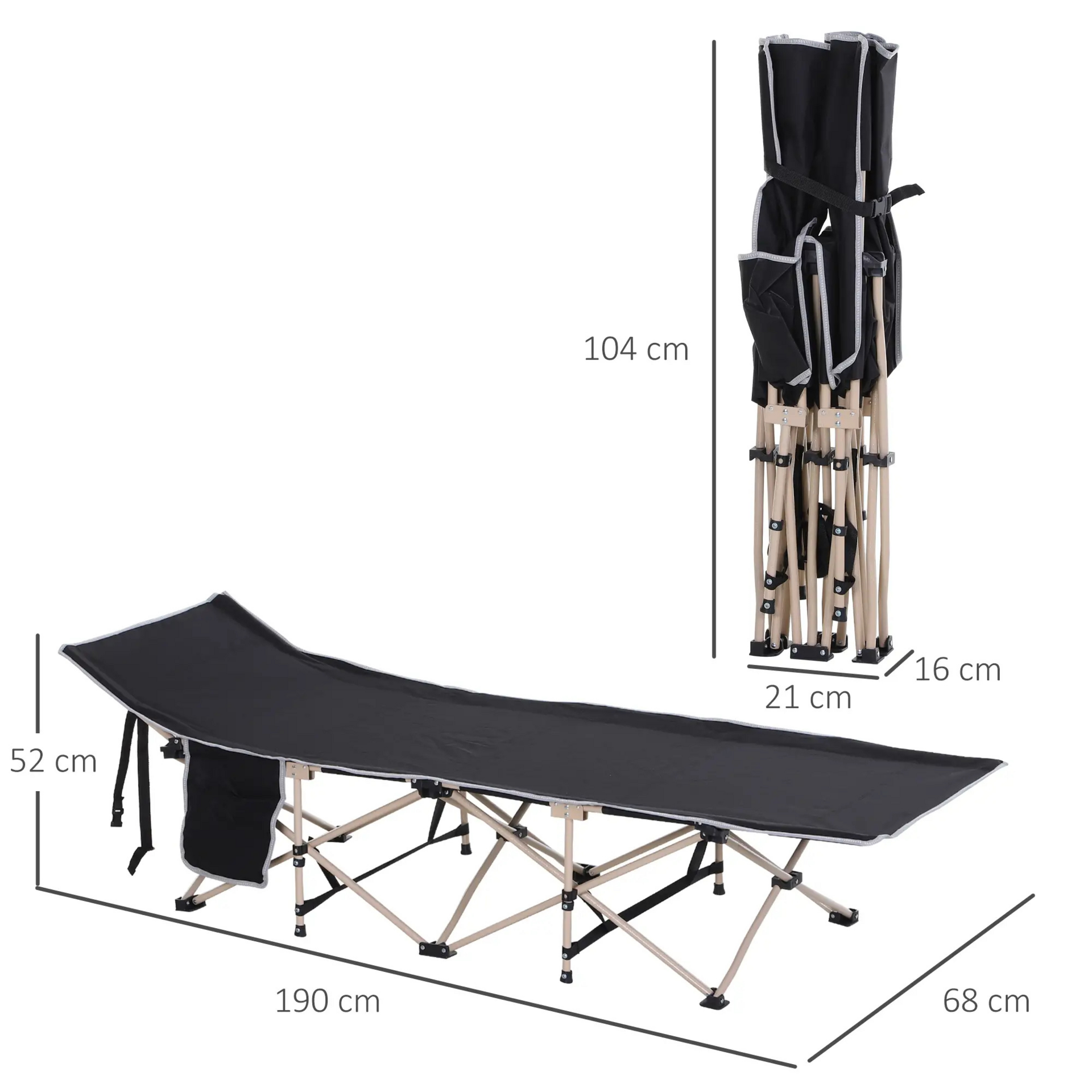 Zwarte opvouwbare stretcher 190x68x52 cm – kamperen of logeren
