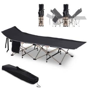 Zwarte opvouwbare stretcher 190x68x52 cm – kamperen of logeren met stevig frame en draagtas voor eenvoudig transport