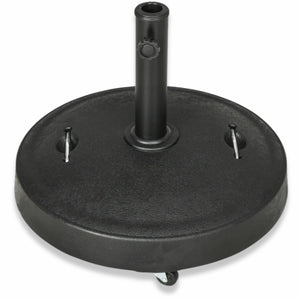 Zware verrijdbare parasolvoet zwart – 23,5 kg met handige wielen, duurzaam hars en stalen gepoedercoate schacht