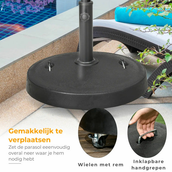 Zware verrijdbare parasolvoet zwart – 23,5 kg met handige wielen
