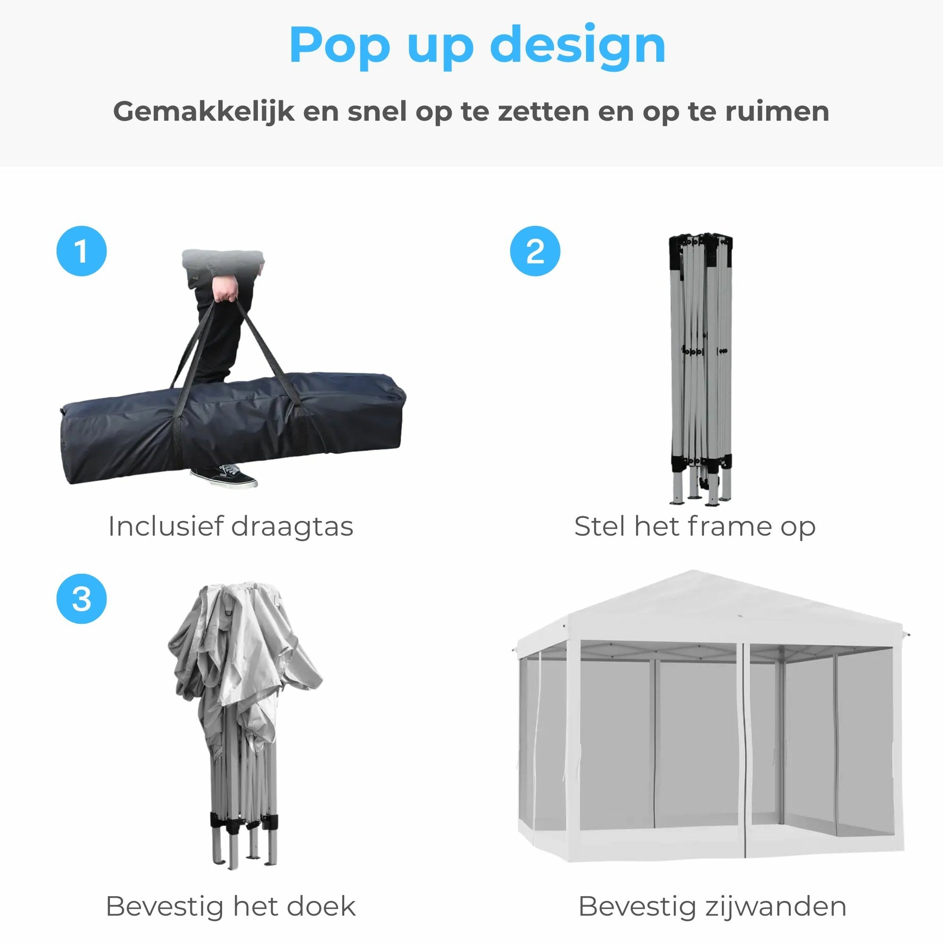 Wit tuinpaviljoen partytent paviljoen zonwering 3x3 meter